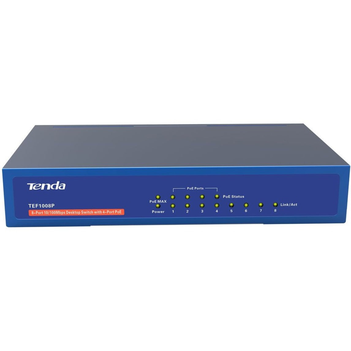 Tenda TEF1008P 8-Port 10/100 Mbps Unmanaged Switch, Gigabit Ethernet Network, RoHS Certified