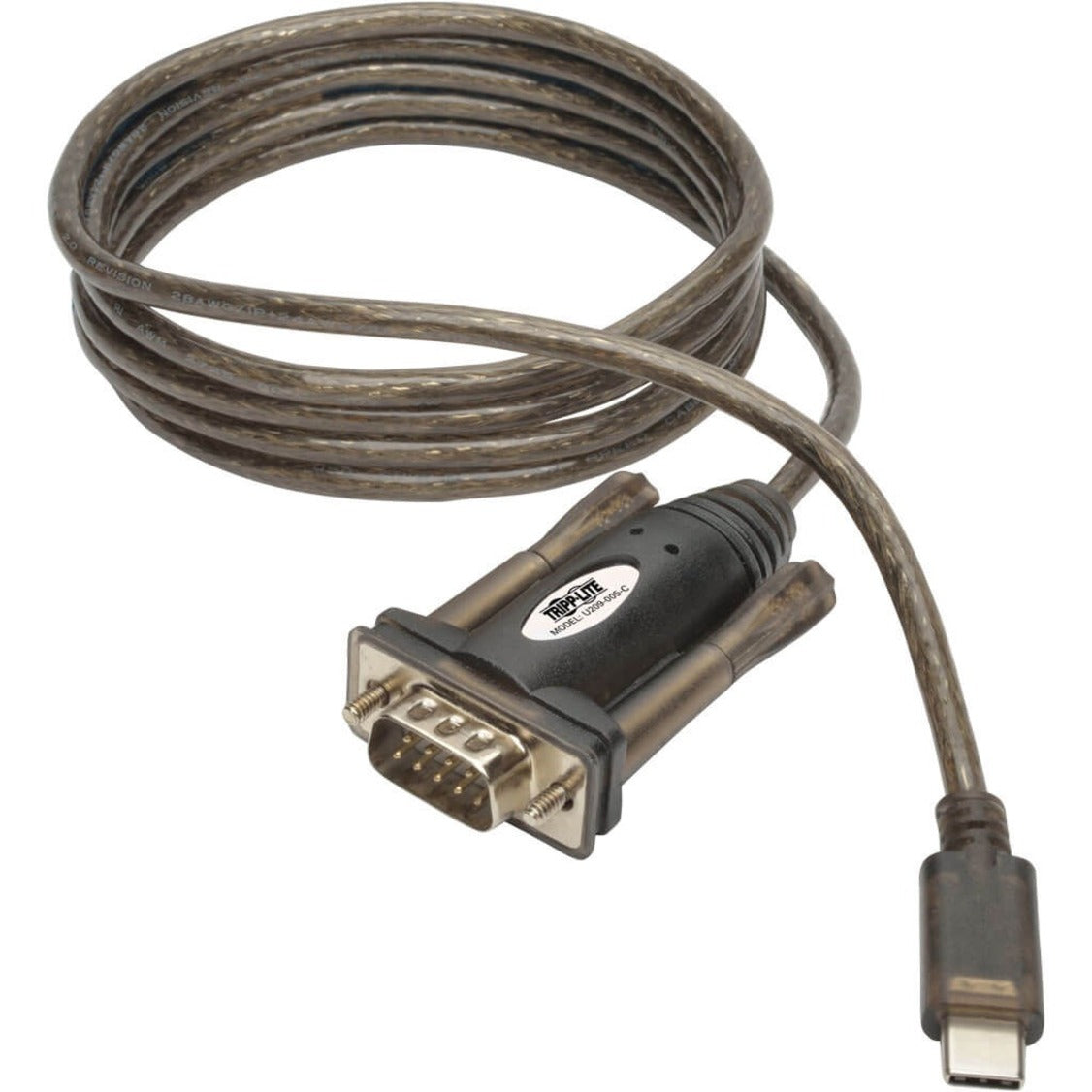 Tripp Lite U209-005-C USB-C to DB9 Serial Adapter Cable (M/M), 5 ft, Flexible, Rugged, EMI/RF Protection