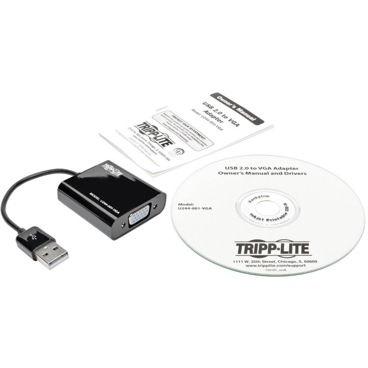 Tripp Lite U244-001-VGA USB 2.0 to VGA External Video Graphics Card Adapter, Limited Warranty 3 Year