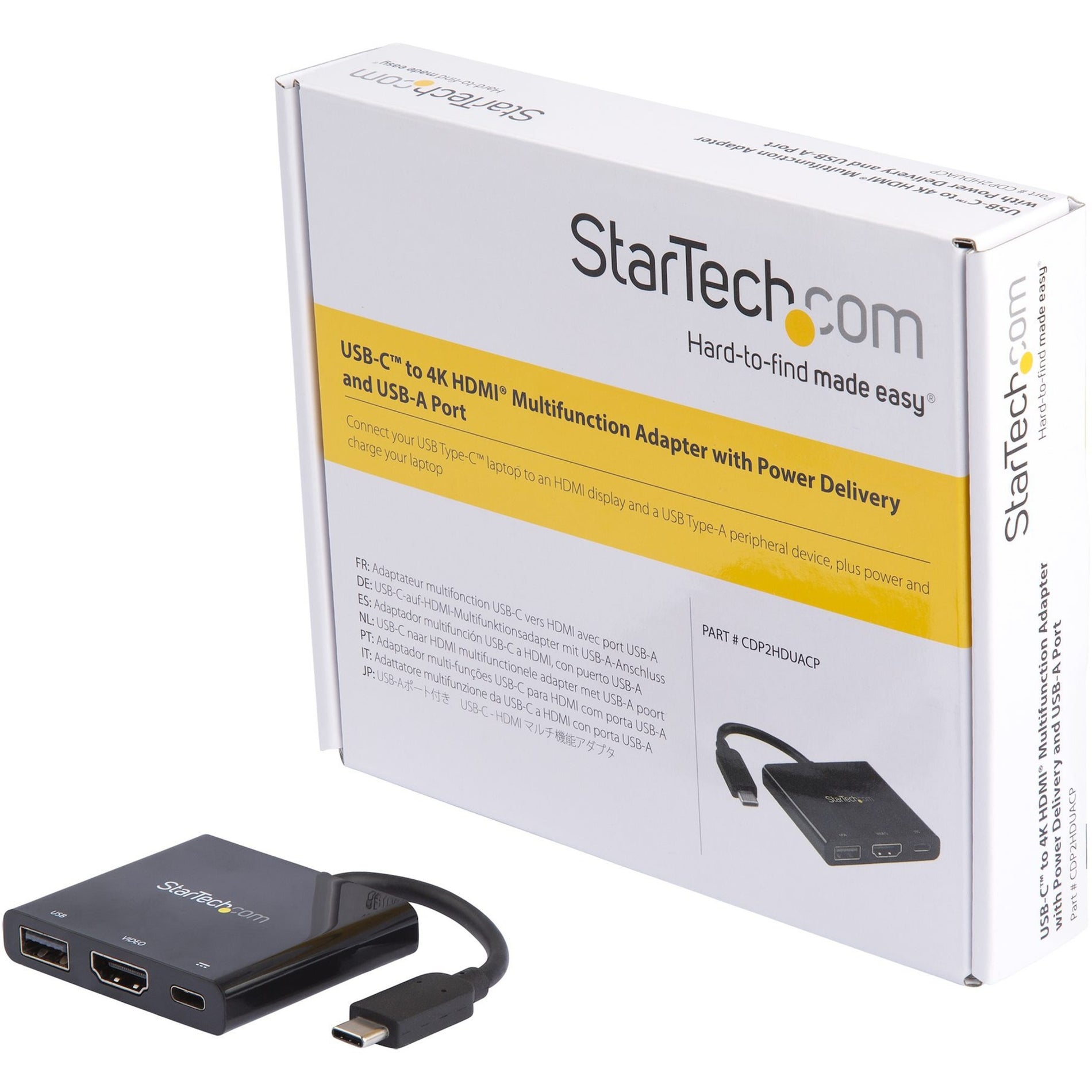 StarTech.com CDP2HDUACP USB-C to 4K HDMI Multifunction Adapter - USB Type-C to HDMI, USB-A Port, Power Delivery - USB C Laptop Travel Adapter