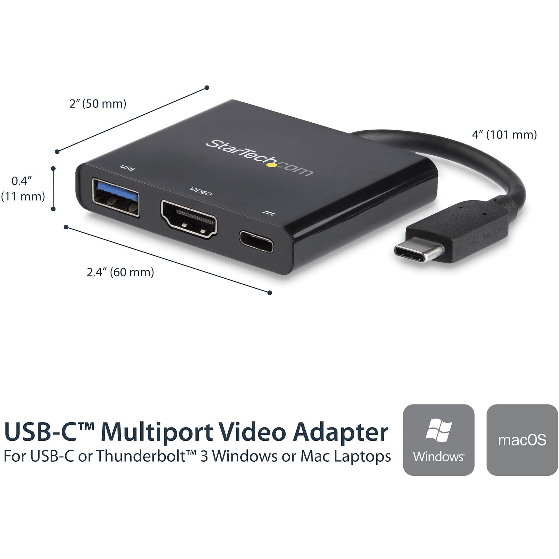 StarTech.com CDP2HDUACP USB-C to 4K HDMI Multifunction Adapter - USB Type-C to HDMI, USB-A Port, Power Delivery - USB C Laptop Travel Adapter