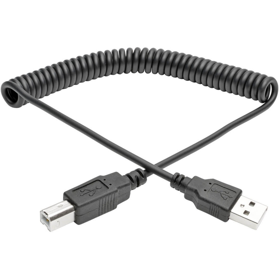 Tripp Lite U022-010-COIL USB 2.0 Hi-Speed A/B Coiled Cable (M/M), 10 ft, Flexible, Strain Relief, Noise Protection, EMI/RF Protection