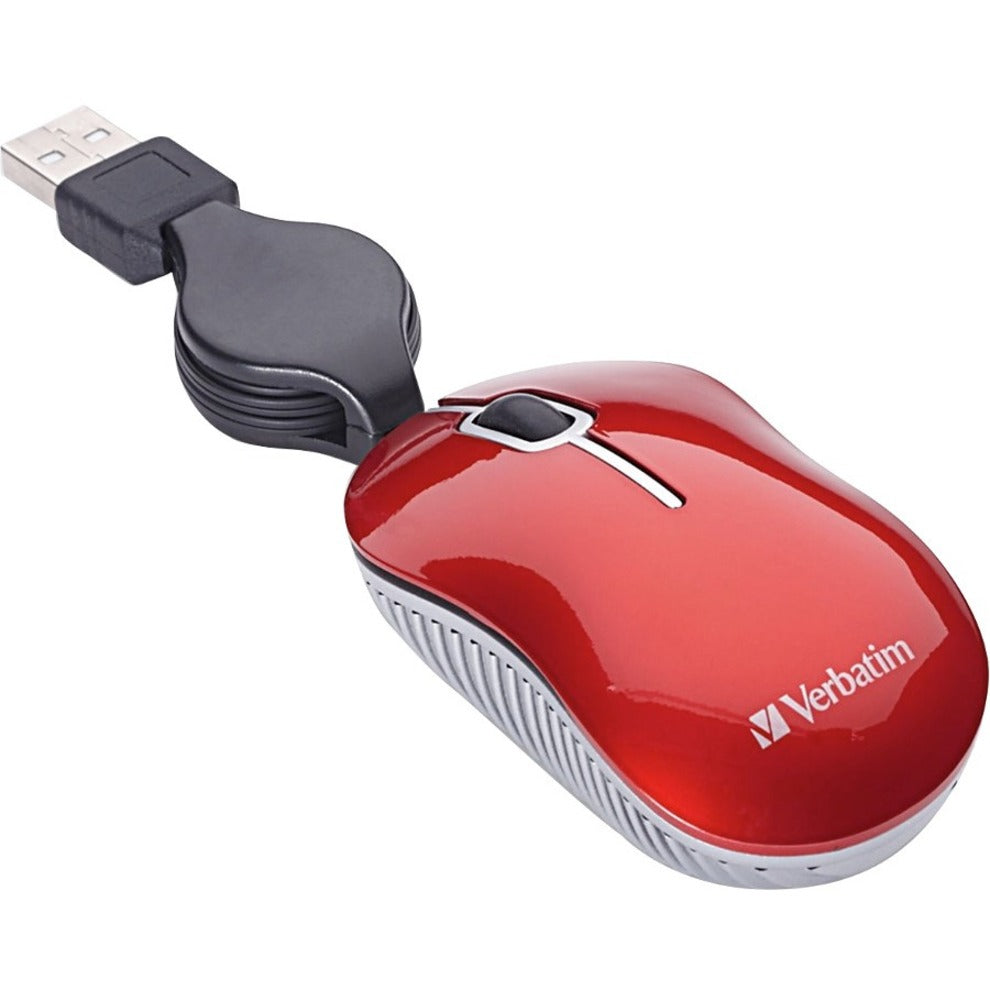 Verbatim 98619 Mini Travel Optical Mouse, Red, USB 2.0, 1 Year Warranty