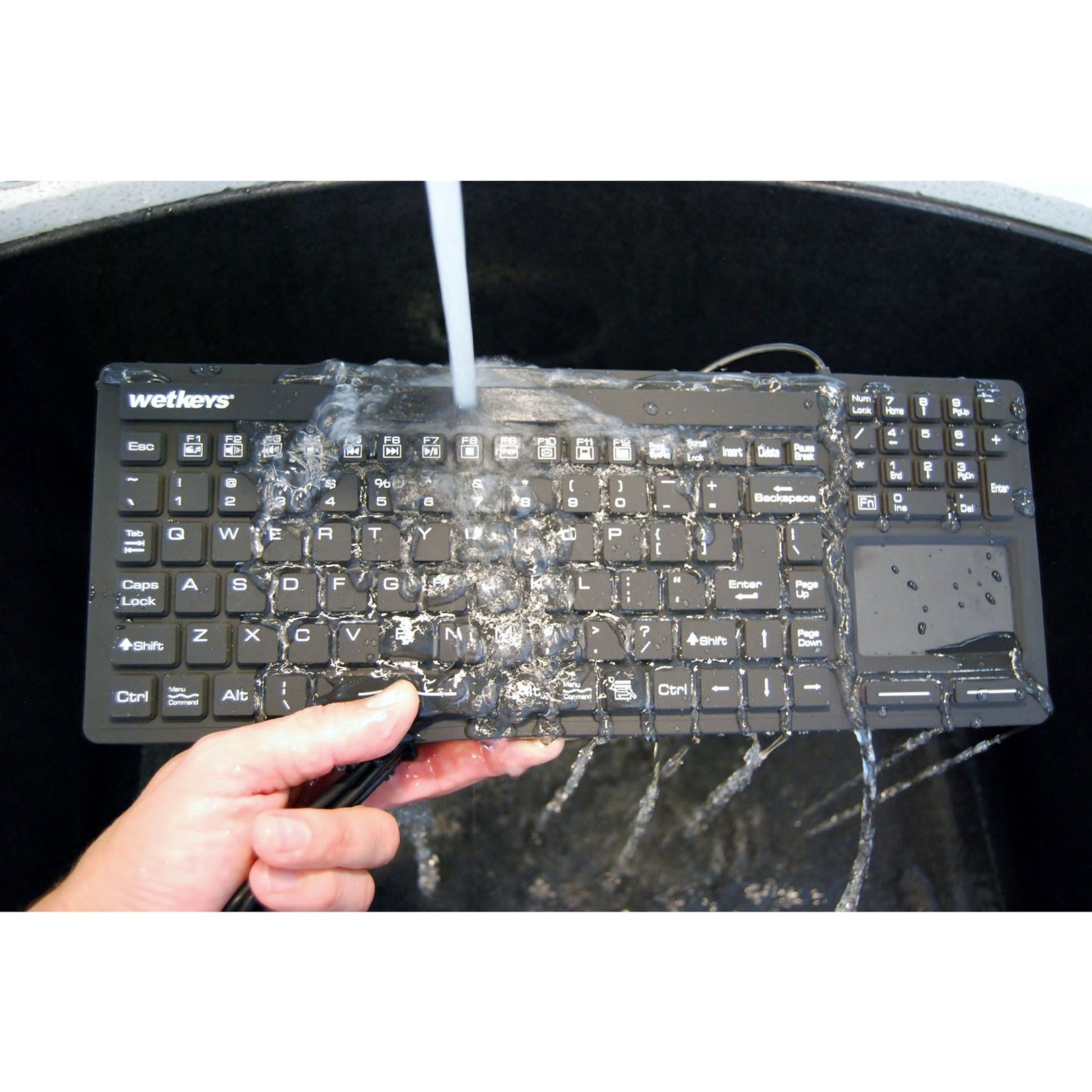 WetKeys Washable Keyboards KBWKRC106T-BK Waterproof "Touchpad Plus" Pro-grade Keyboard w/Touchpad (USB) - Black, Dustproof, Waterproof, Chemical Resistant and Washable