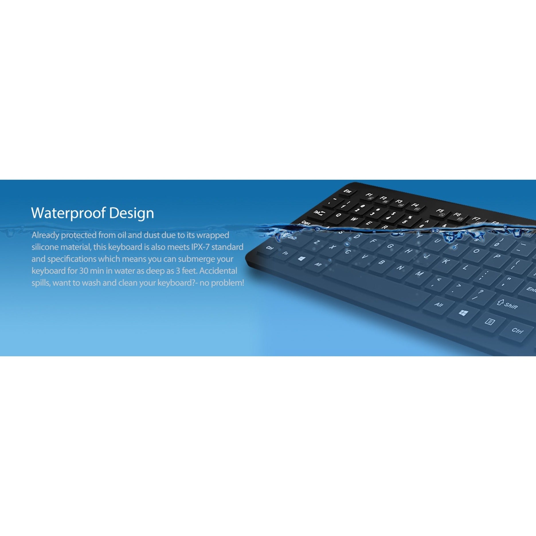 Adesso AKB-235UB Antimicrobial Waterproof Desktop Keyboard, Plug & Play, Spill Proof, Dust Resistant, Oil Resistant