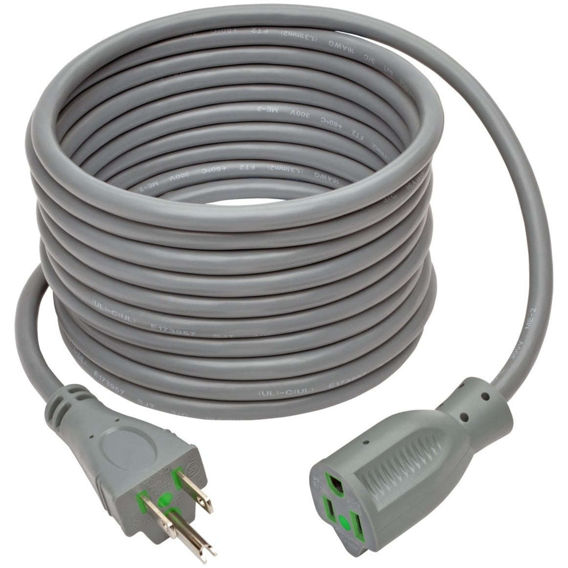 Tripp Lite P022-015-GY-HG Power Extension Cord, 13A 125V AC, 15 ft, Gray, Lifetime Warranty, RoHS & REACH Certified