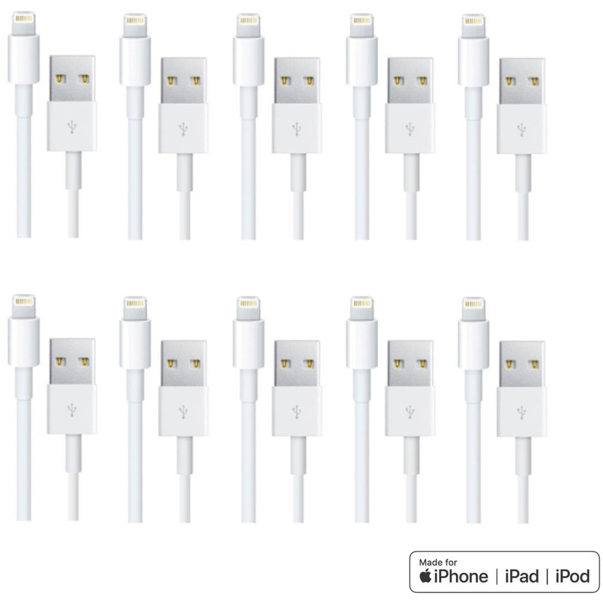 4XEM 4XLIGHTNING10PK Lightning Replacement Cables, 10 Pack of 3FT 8-Pin Lightning To USB Cable For iPhone/iPod/iPad (White) - MFi Certified