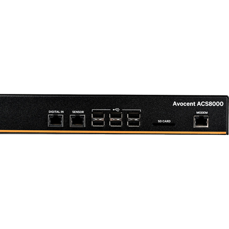 AVOCENT ACS8048MDDC-400 ACS 8000 Console, 48-Port, Dual DC Power Supply and Analog Modem, Twisted Pair, Optical Fiber, Gigabit Ethernet, 10/100/1000Base-T, 1000Base-X, USB, Serial Port, Rack-mountable