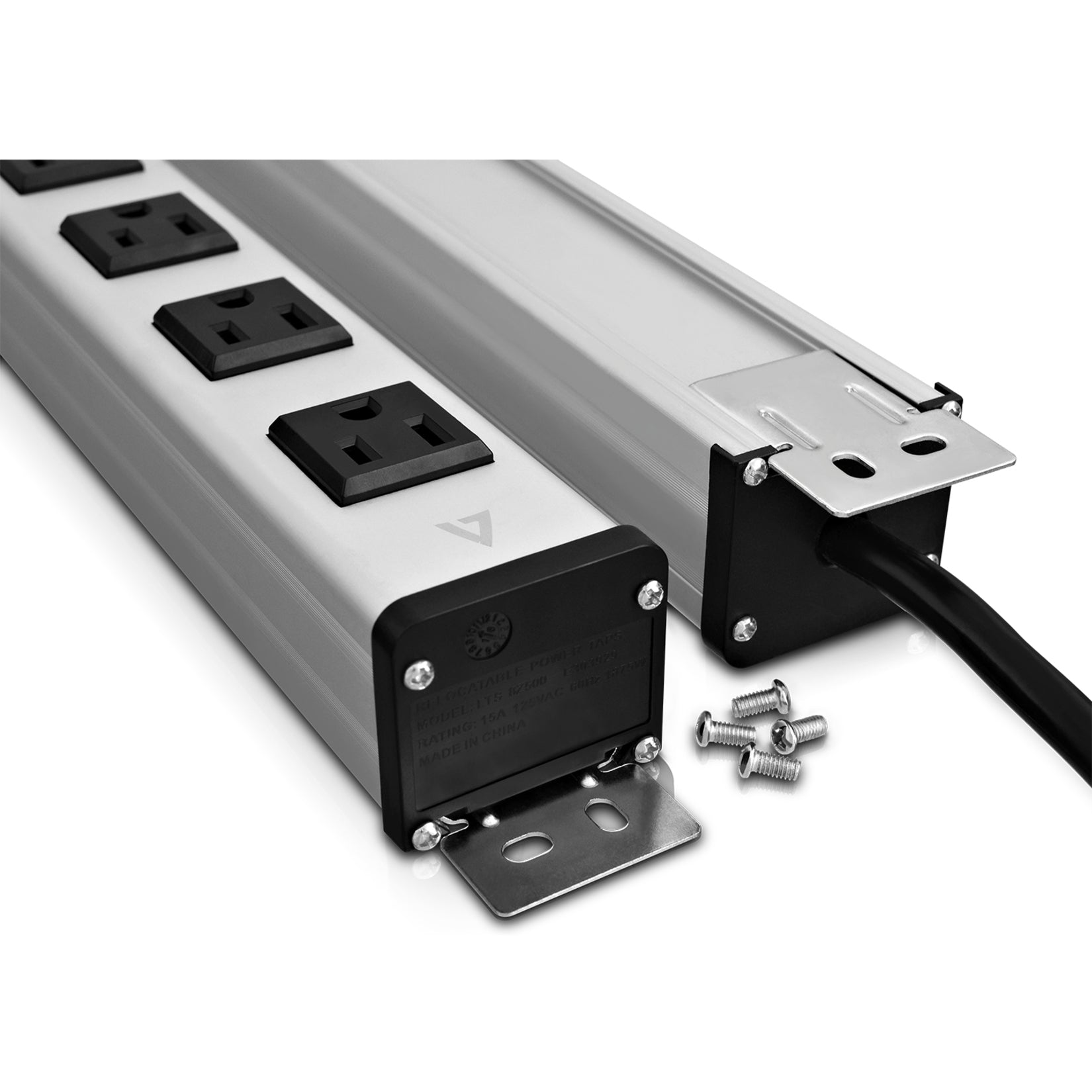V7 PWS3312-1N 12-Outlet Horizontal Industrial Metal Power Strip 125V, 15A, 15-ft Cord, 5-15R