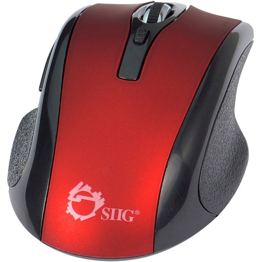 SIIG JK-WR0912-S2 6-Button Ergonomic Wireless Optical Mouse - Red, 2.4GHz Radio Frequency, 1000 DPI