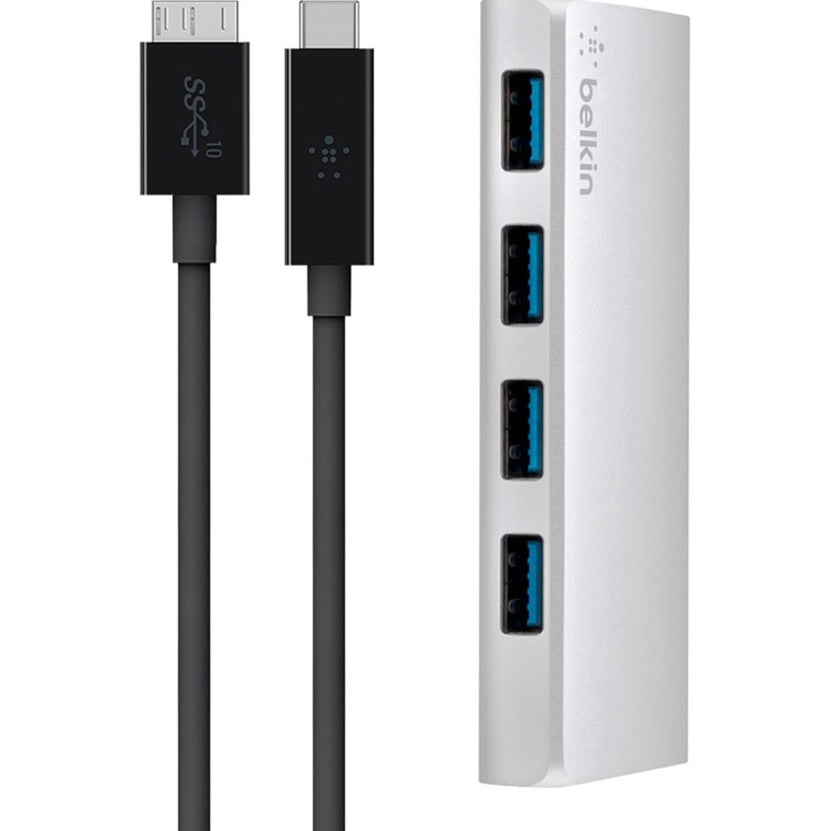 Belkin F4U088TT USB 3.0 4 Port Hub + USB-C Cable, 4 USB 3.0 Ports, Mac Compatible