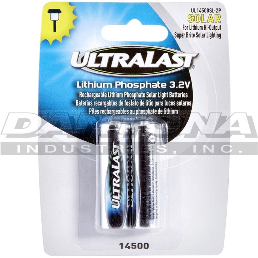 Ultralast UL14500SL-2P Battery, Rechargeable Lithium Iron Phosphate (LiFePO4), 600mAh, 3.2V DC