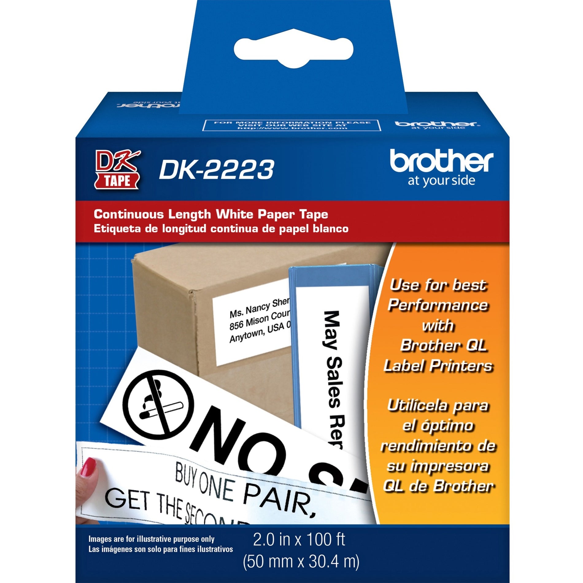 Brother DK2223 BK on WE Continuous Length Paper Labels, White, Printable, 2" Label Width