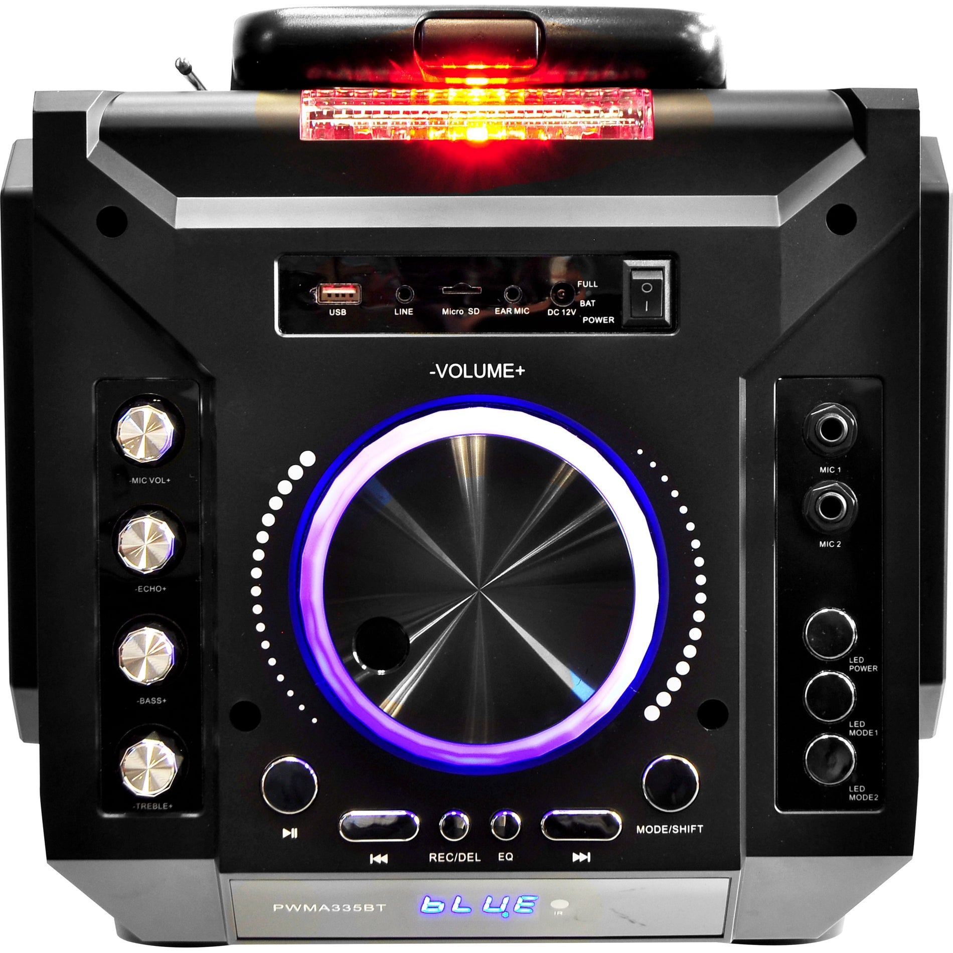 Pyle PWMA335BT Portable Bluetooth Karaoke Speaker System, 8'' Subwoofer, Wired Handheld Microphone