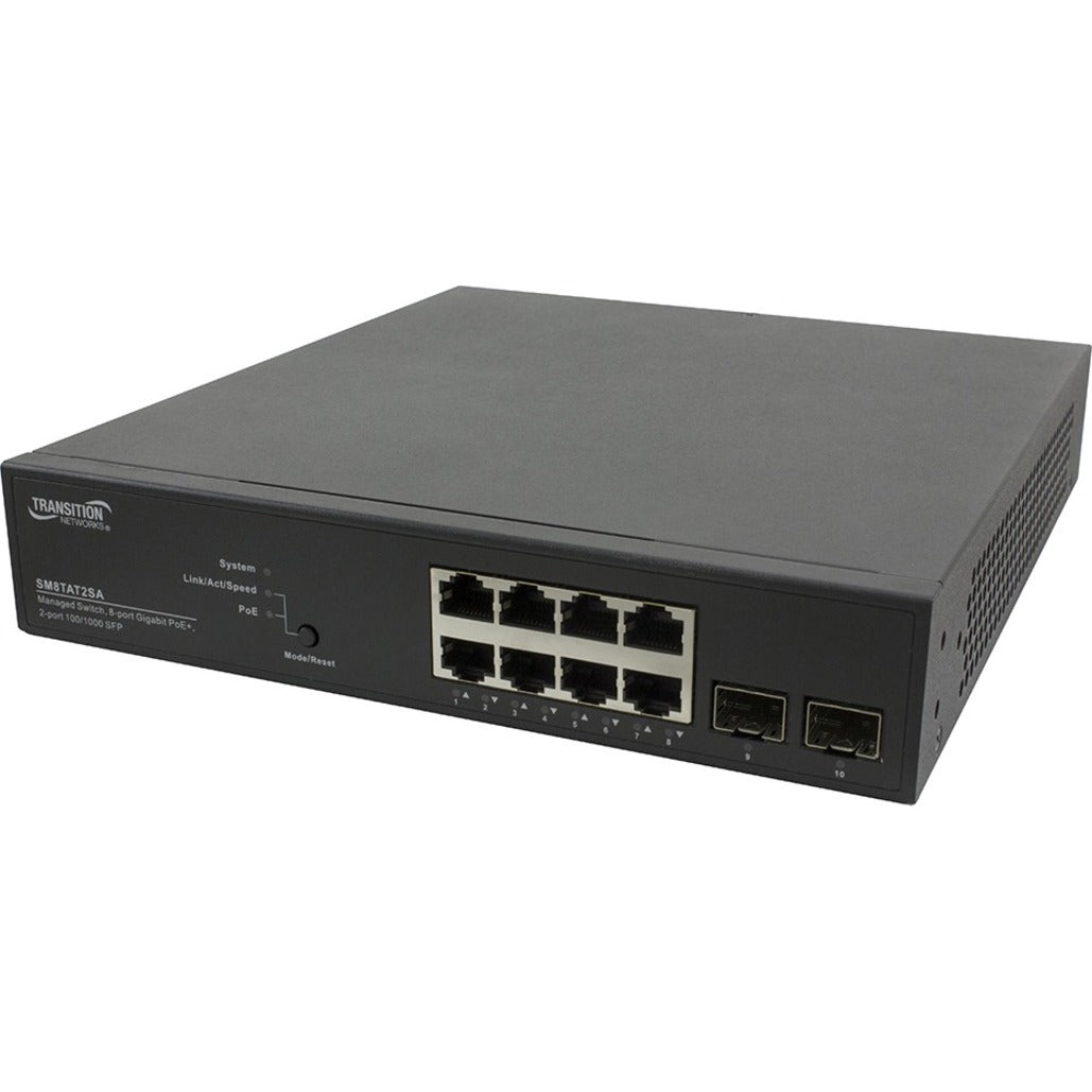 Transition Networks SM8TAT2SA-NA Smart Managed PoE+ Switch, 8-Port Gigabit Ethernet, Rack-Mountable