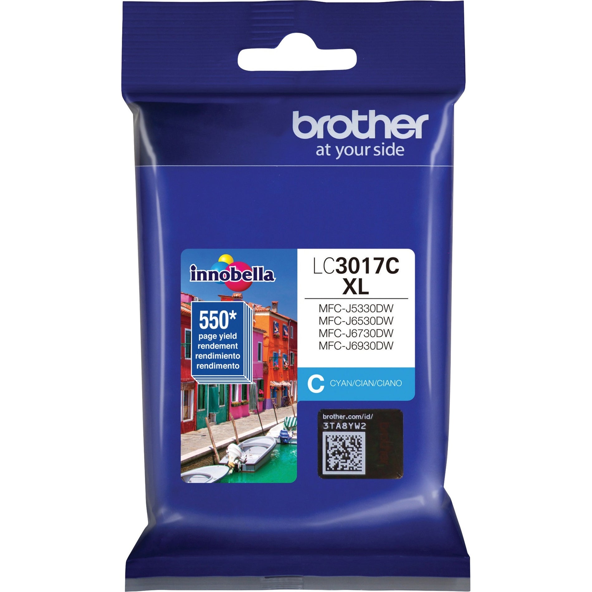 Brother LC3017C Innobella High Yield Ink Cartridge, Cyan - 550 Pages