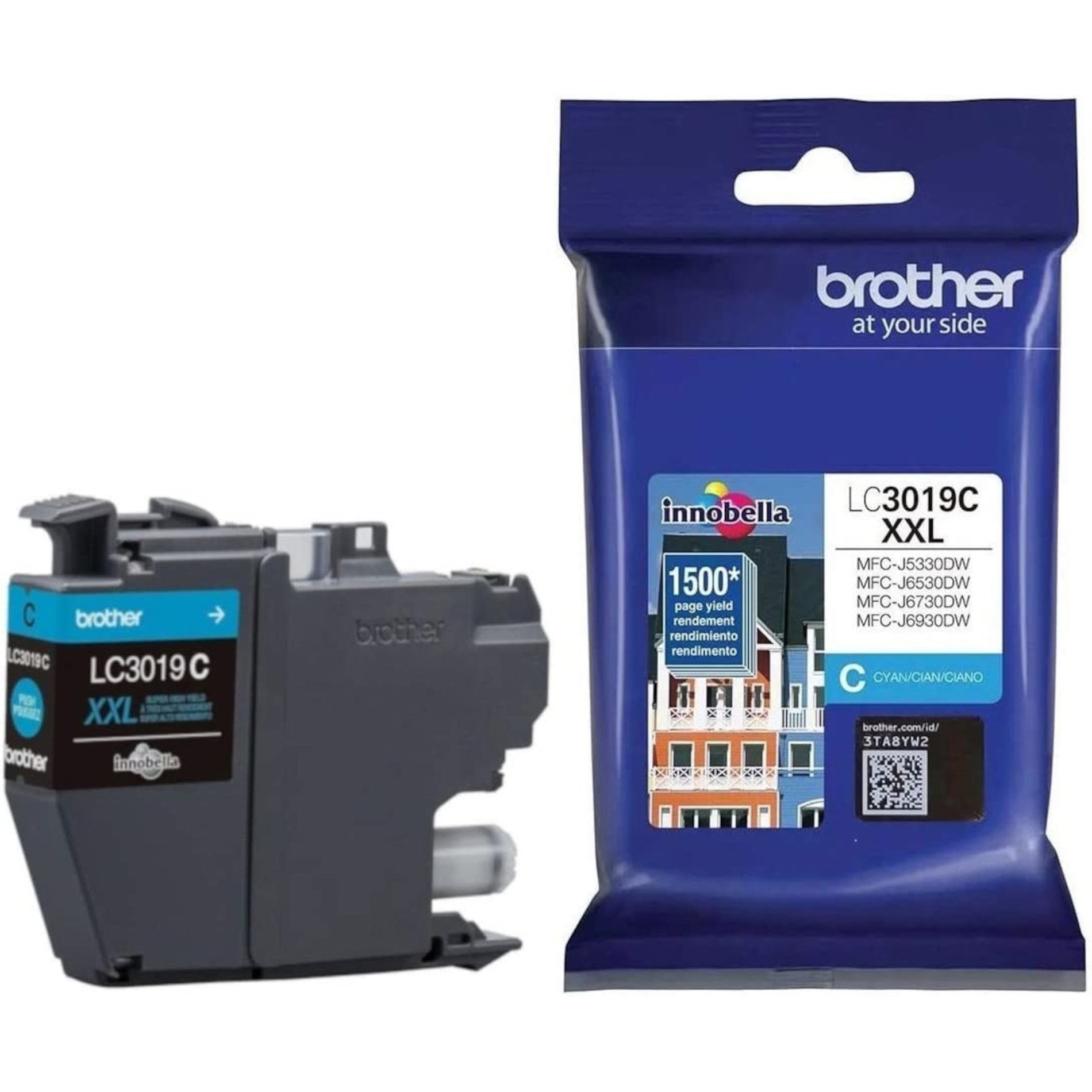 Brother LC3019C Innobella Super High Yield Cyan Ink Cartridge, 1500 Pages