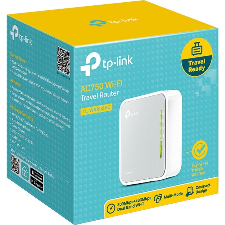 TP-Link TL-WR902AC AC750 Wireless Travel Router, Dual Band, Fast Ethernet, Portable Nano Router