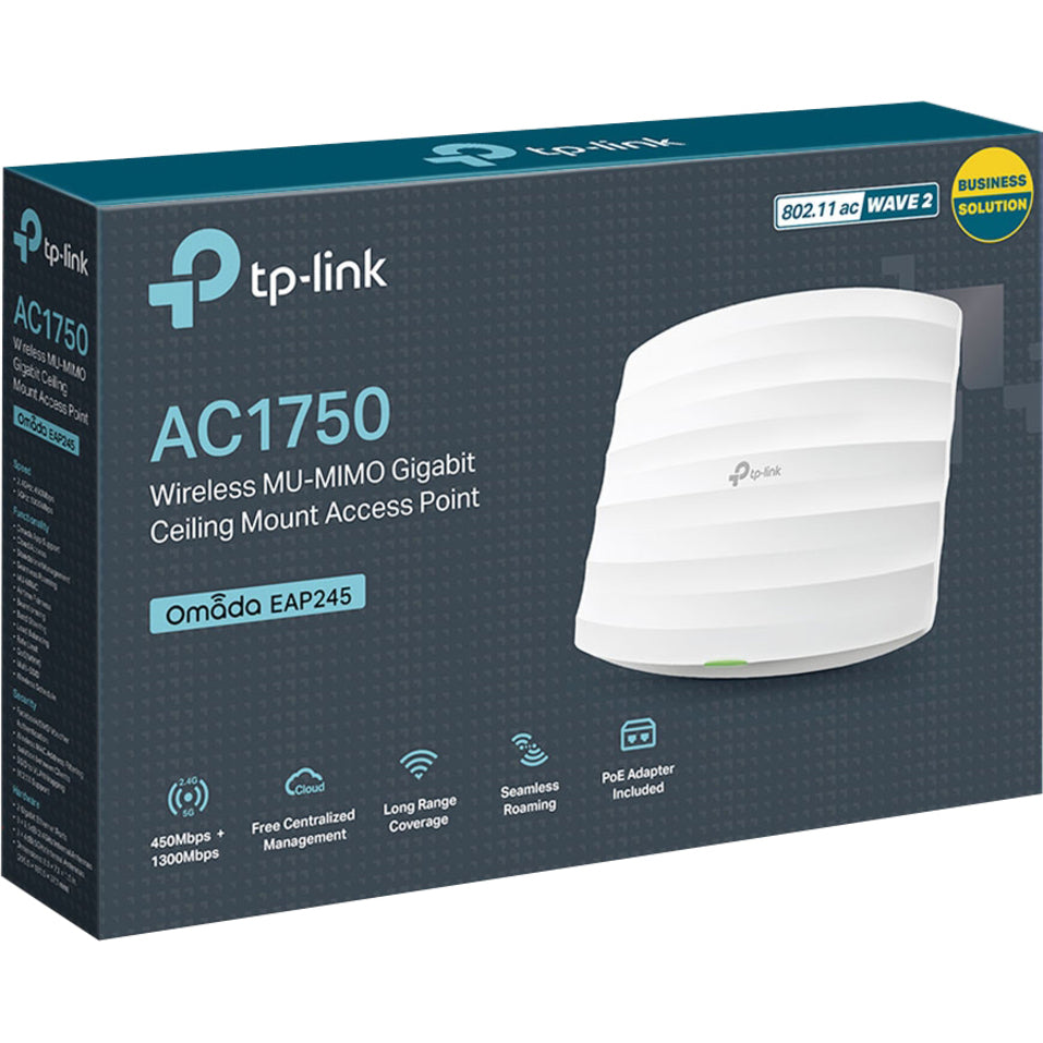 TP-Link EAP245 Omada AC1750 Wireless Dual Band Gigabit Ceiling Mount Access Point, 1.71 Gbit/s