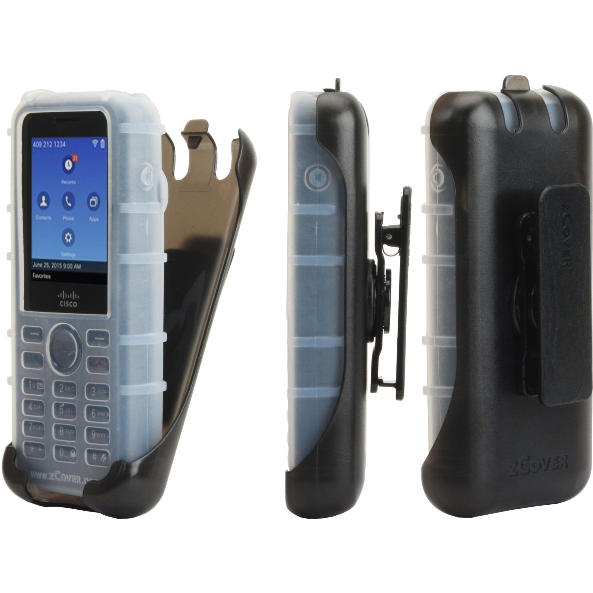 zCover CI821BTN HealthCare Back Open Silicone Case w.Holster for Cisco 8821/8821-EX, Clear Silicone, Belt Clip