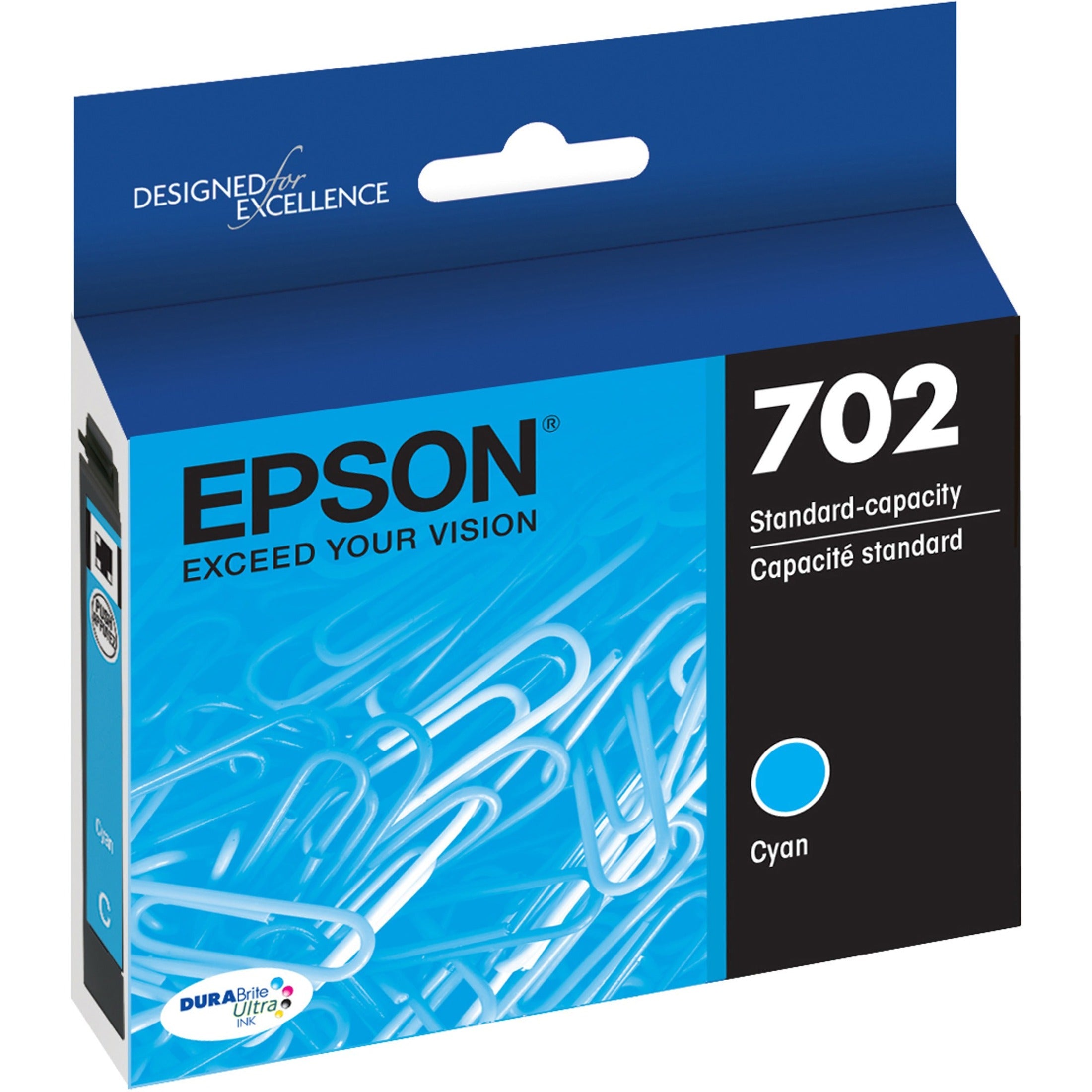 Epson T702 T702220-S DURABrite Ultra Cyan Ink Cartridge, Standard Yield, 300 Pages