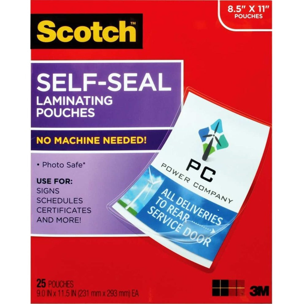 Scotch LS854SS-50 Self-Sealing Laminating Pouches 8.5"x11", Single Sided, Hassle-free, Photo-safe, Anti-glare