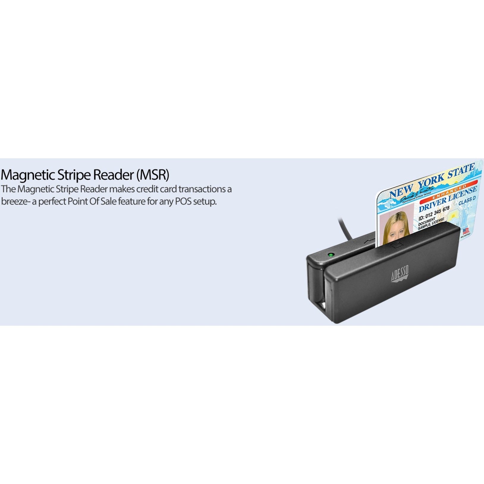 Adesso Magnetic Stripe Card Reader MSR-100 Triple Track, 50 in/s