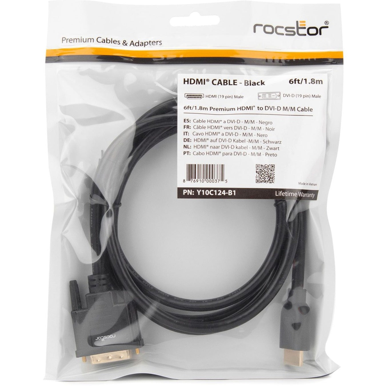 Rocstor Y10C124-B1 Premium HDMI to DVI-D Cable, 6ft - High-Quality Video Connection