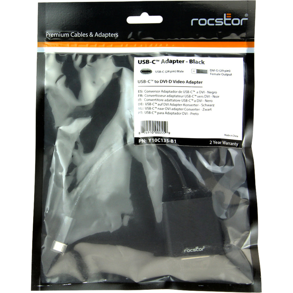 Rocstor Y10C135-B1 Premium USB-C to DVI Adapter Converter, Mac Compatible