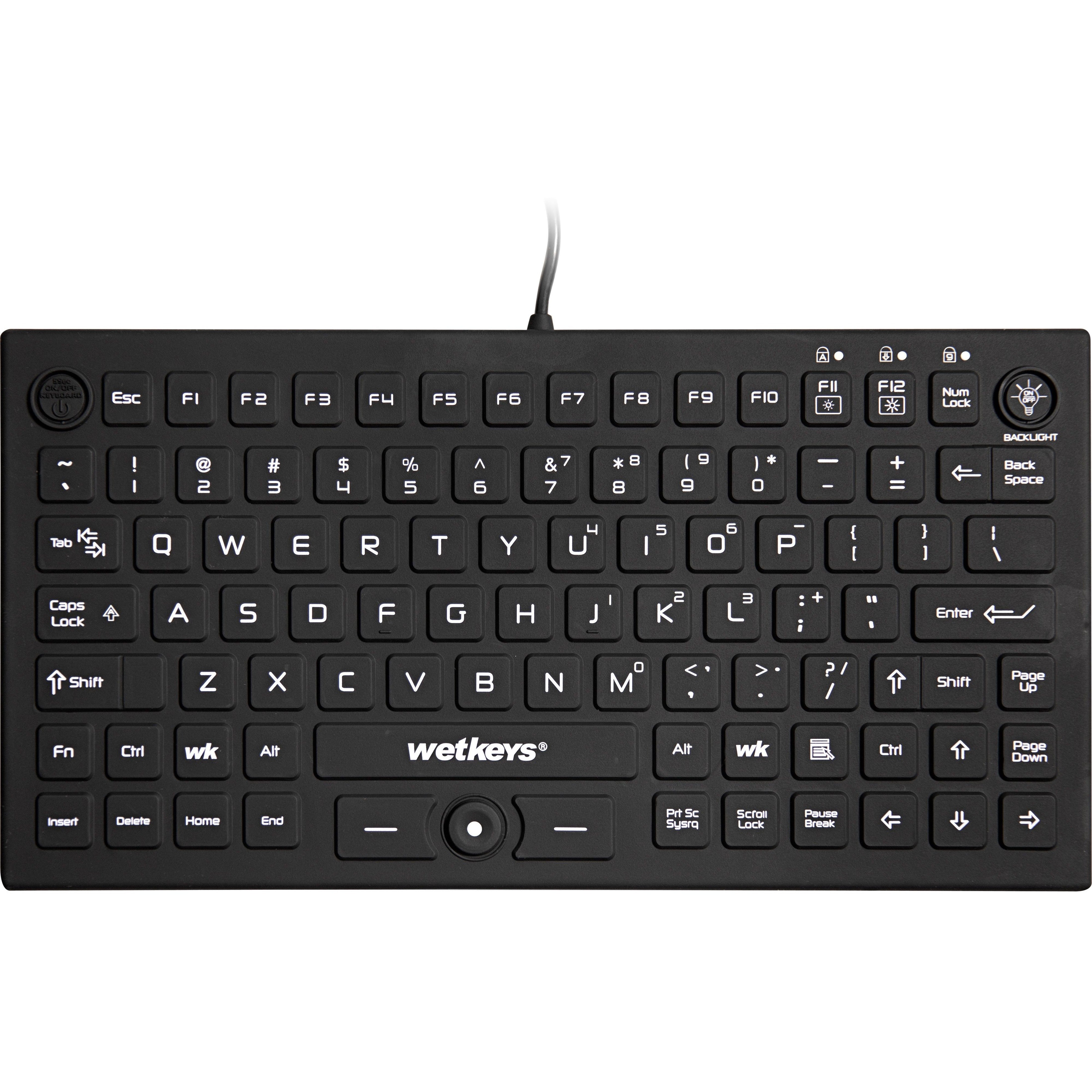 WetKeys Washable Keyboards KBWKRC89PB-BK Waterproof Pro-grade Mid-size Keyboard w/ Pointing Device (USB), Backlit, Black