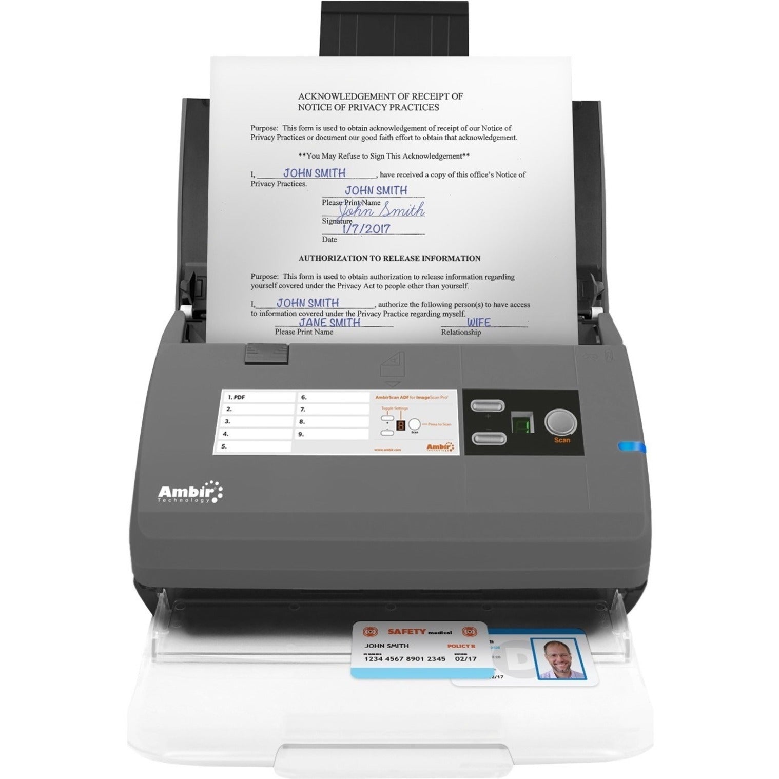 Ambir DS830ix-ATH ImageScan Pro 830ix for Athenahealth Users, Sheetfed Scanner, 600 dpi Optical Resolution, Duplex Scanning, 50 Sheet ADF Capacity