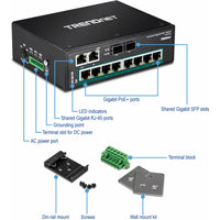 TRENDnet 10-Port Industrial Gigabit PoE+ DIN-Rail Switch, 8 x Gigabit PoE+ Ports, DIN-Rail Mount, 2 x SFP Slots, 240W PoE Power Budget, Network Switch, IP30, QoS, Lifetime Protection, Black, TI-PG102 (TI-PG102) Alternate-Image8 image