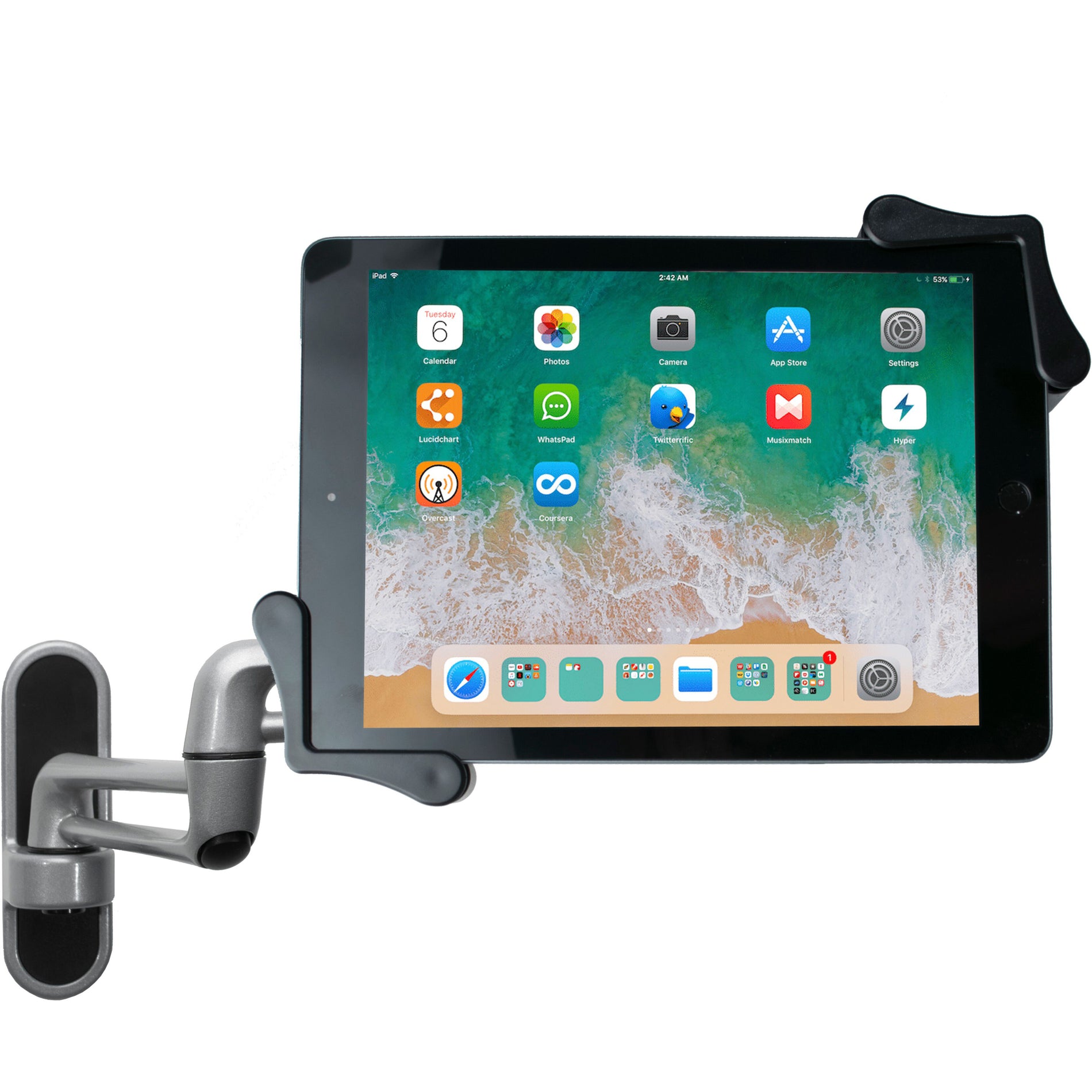 CTA Digital PAD-ATWM Articulating Tablet Wall Mount, 360° Rotation, Cable Management, Silver