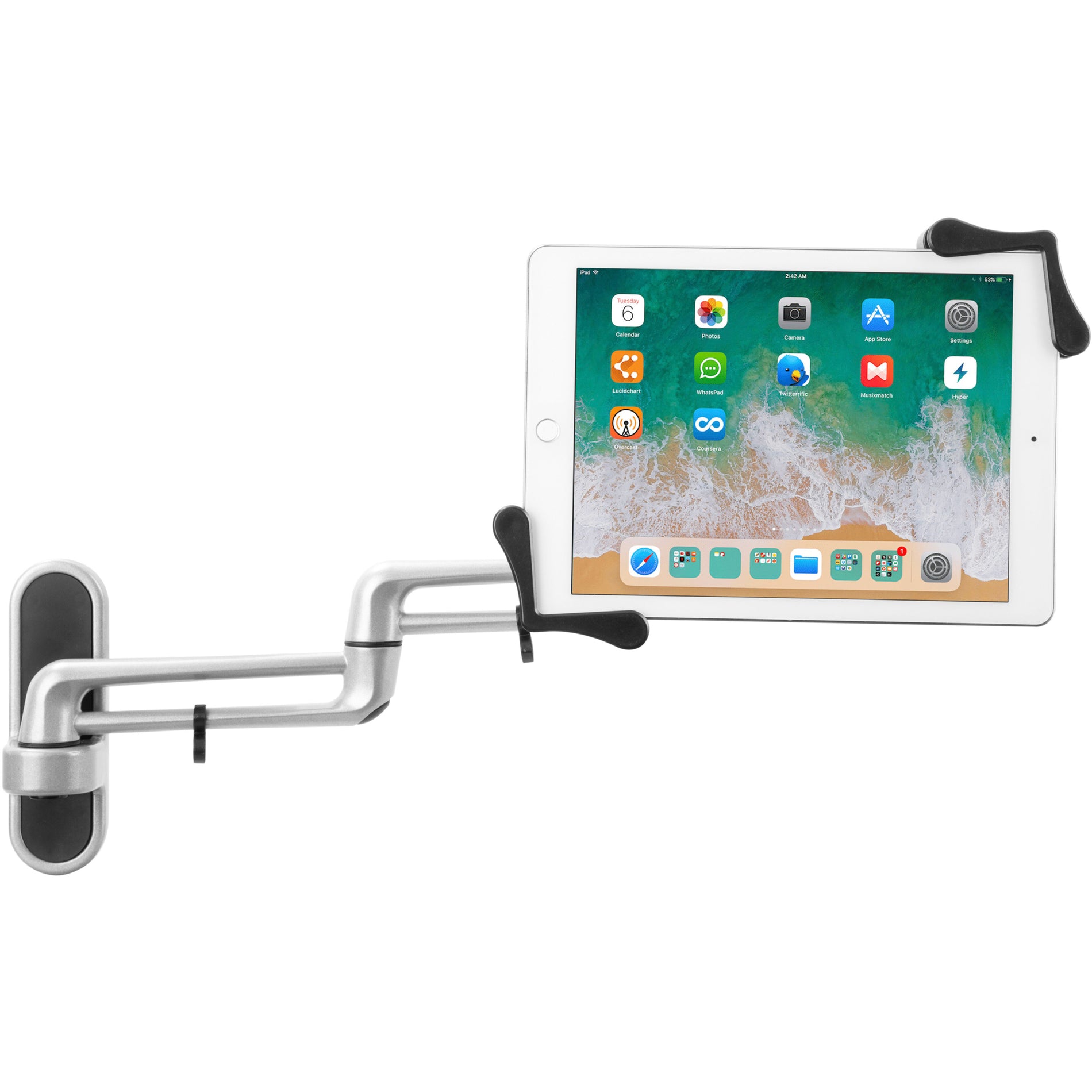 CTA Digital PAD-ATWM Articulating Tablet Wall Mount, 360° Rotation, Cable Management, Silver