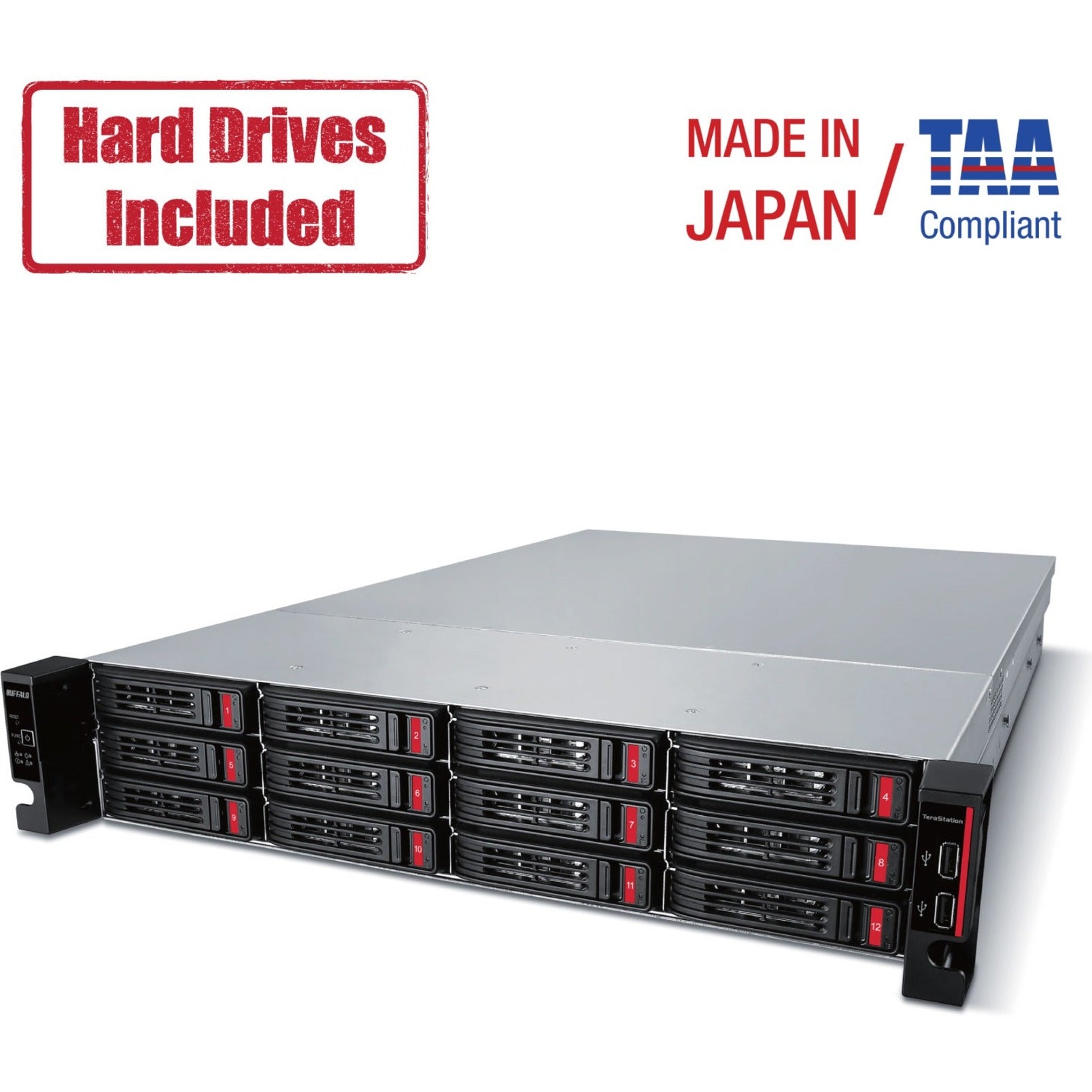 Buffalo TS51210RH9612 TeraStation 51210RH Rackmount 96 TB NAS Hard Drives Included, 10GbE Ethernet, 8GB DDR3 RAM