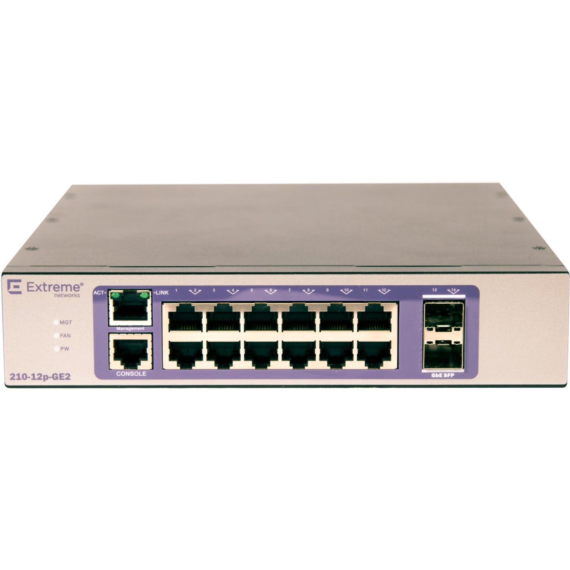 Extreme Networks 16567 210-12p-GE2 Ethernet Switch, Gigabit Ethernet, 12 Network Ports, Lifetime Warranty