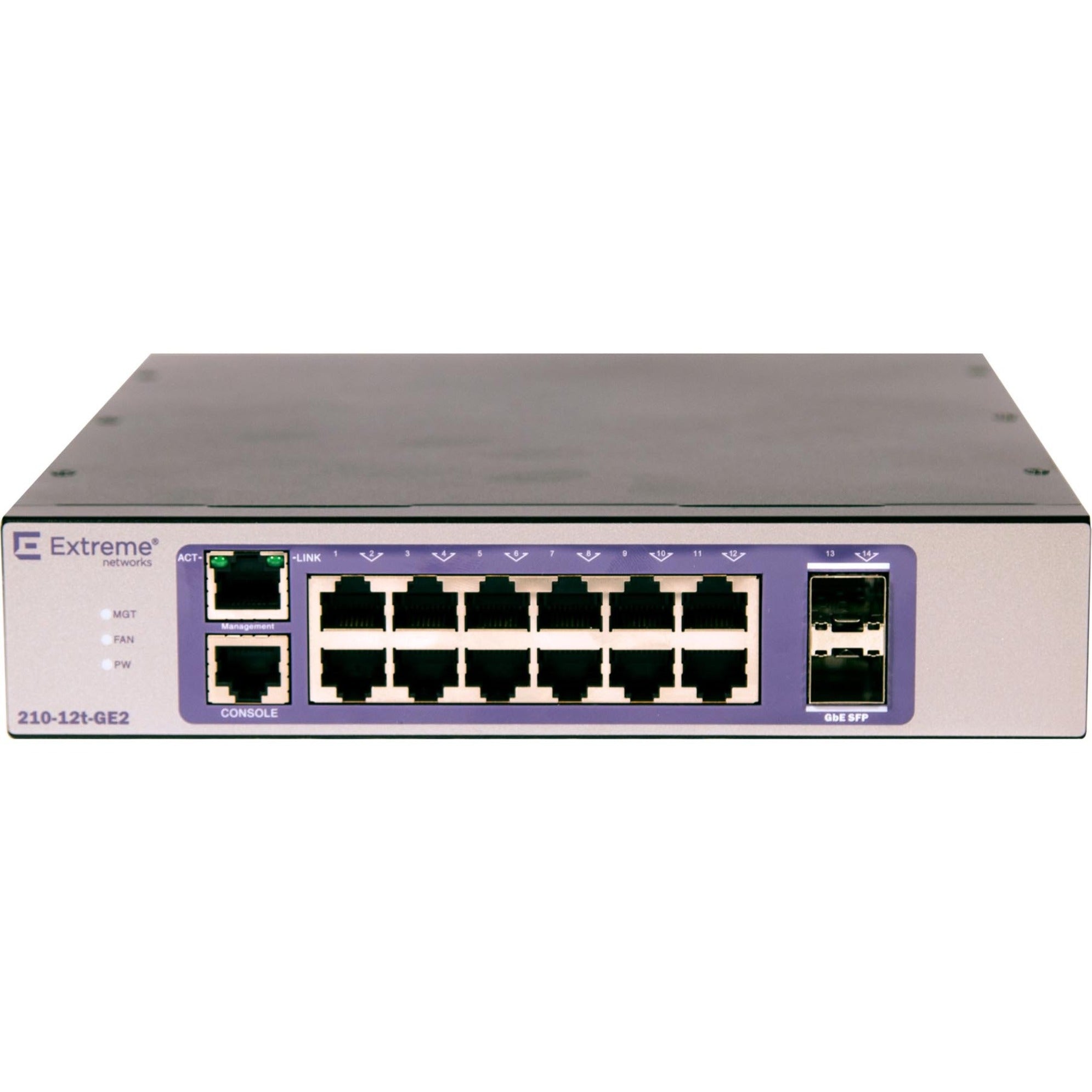 Extreme Networks 16566 210-12t-GE2 Ethernet Switch, Gigabit Ethernet, 12 Network Ports