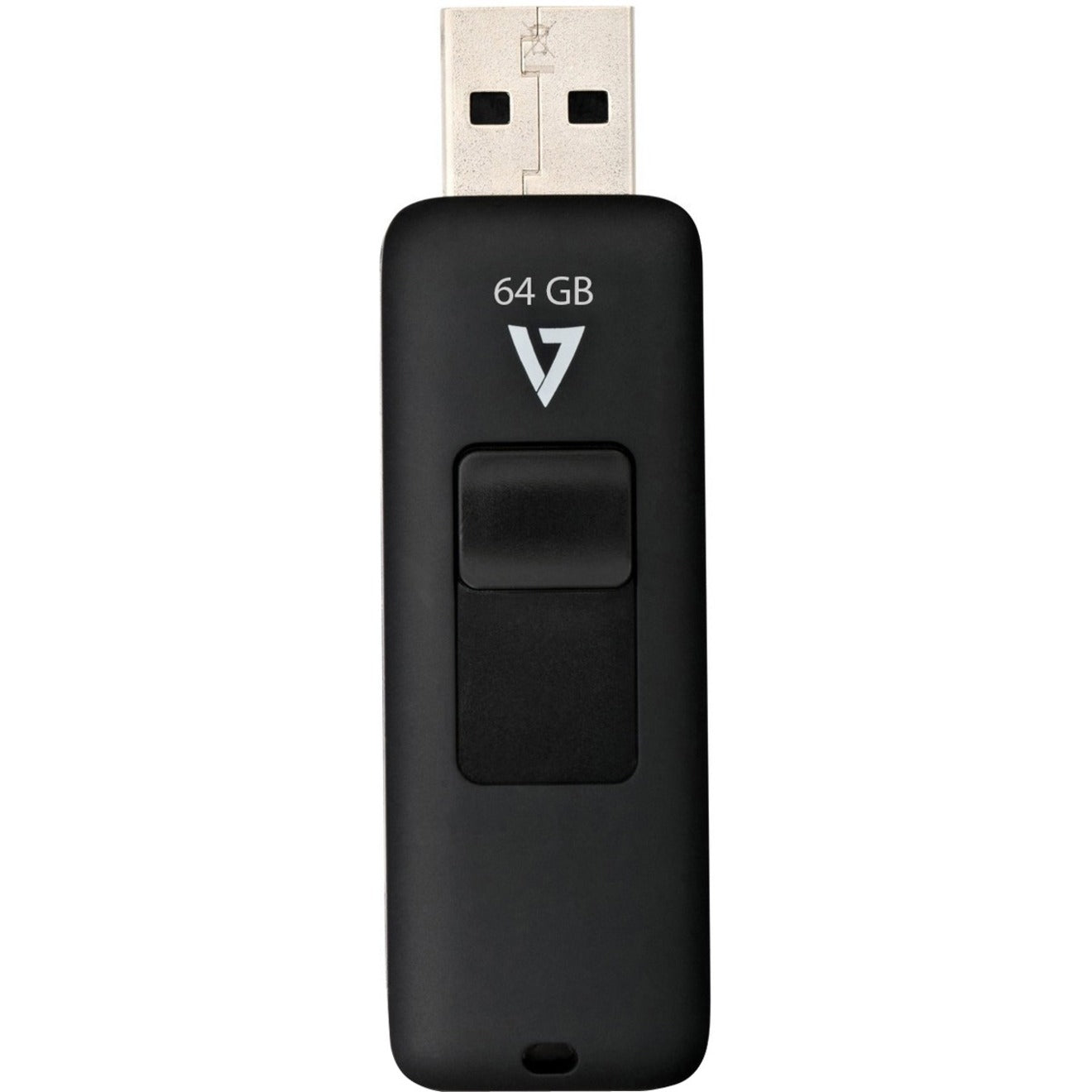 V7 VF264GAR-BLK-3N 64GB USB 2.0 Flash Drive - Retractable USB Connector, 5 Year Warranty, RoHS & WEEE Certified