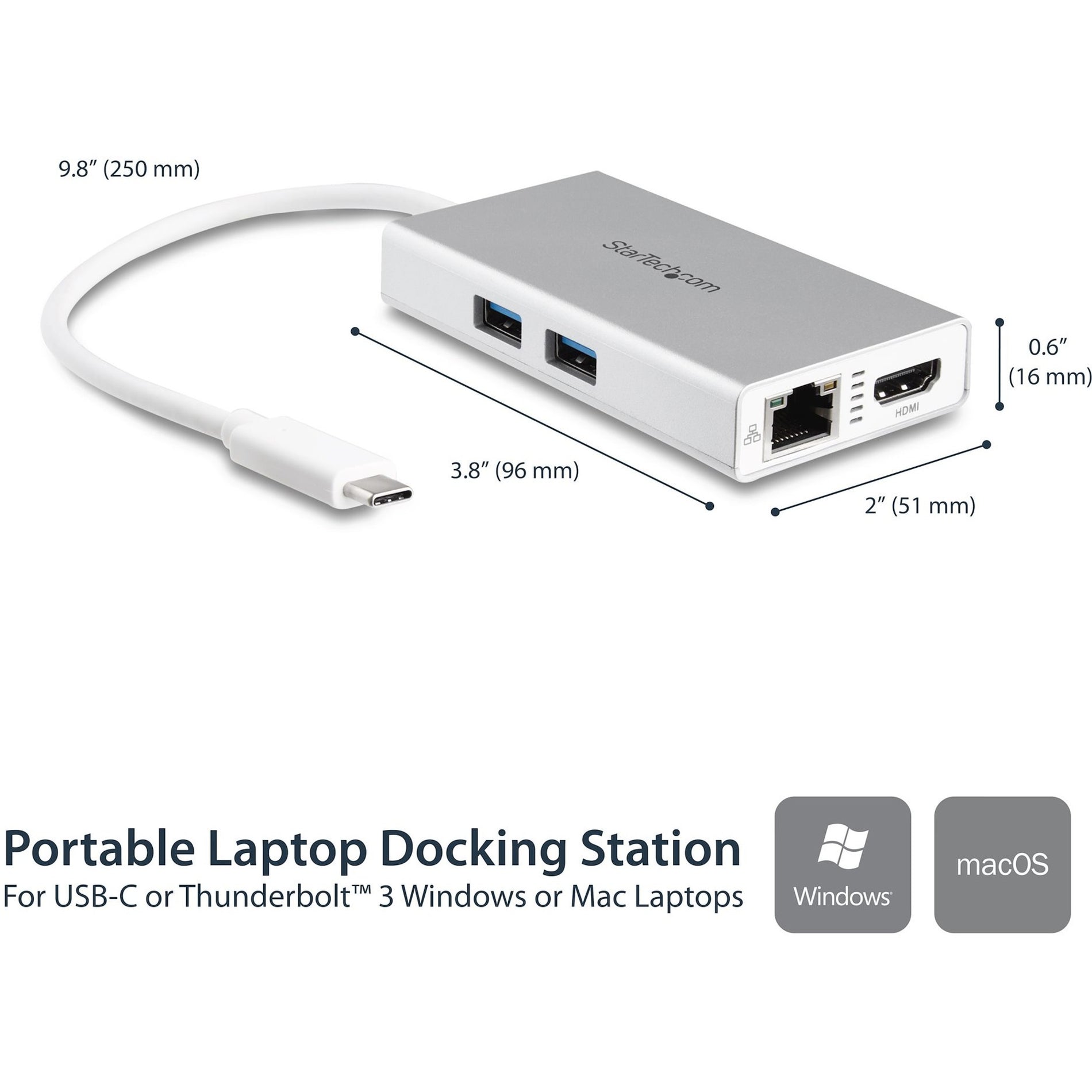 StarTech.com DKT30CHPDW USB-C Multiport Adapter for Laptops - Power Delivery - 4K HDMI - GbE - USB 3.0 - Silver & White, Portable USB-C Adapter