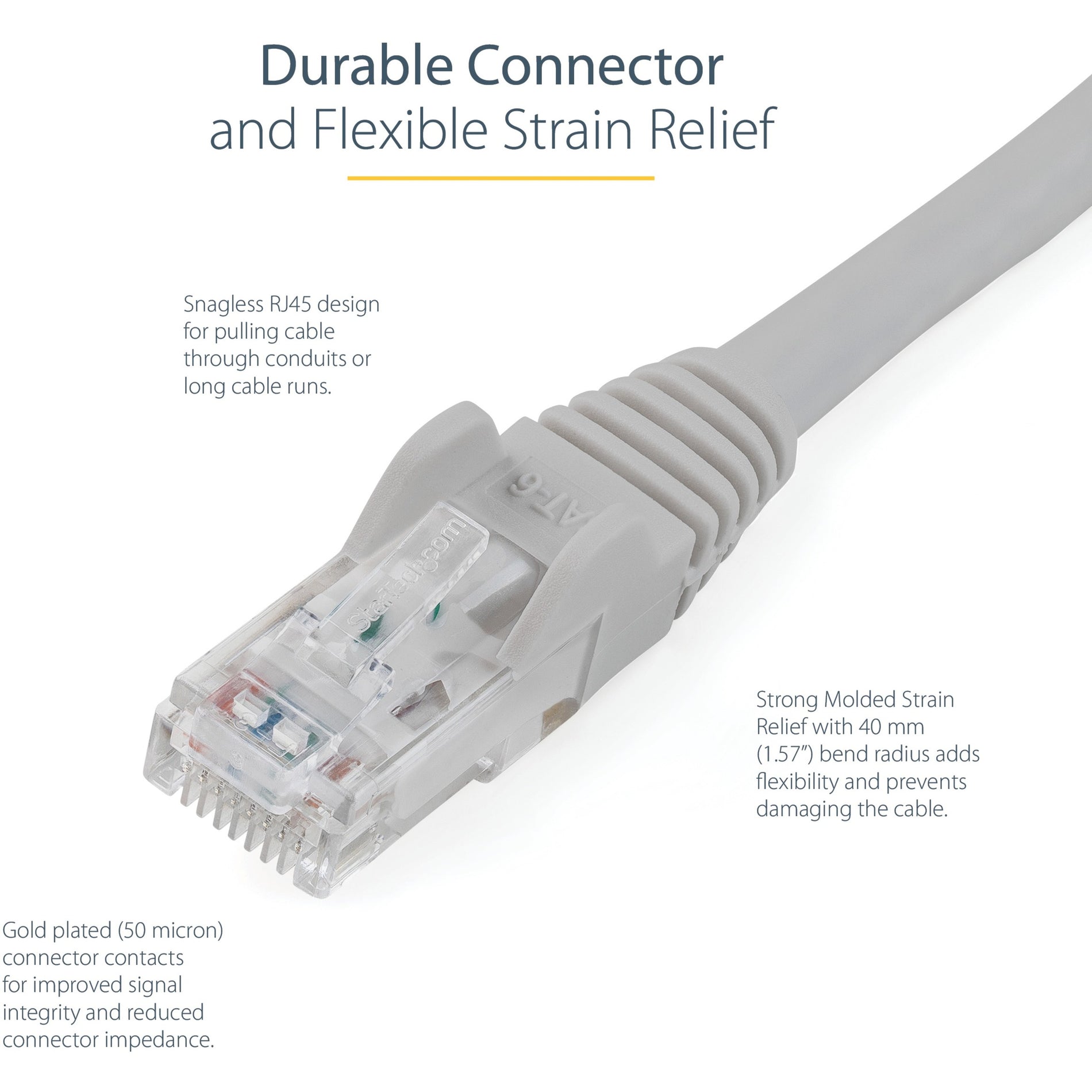 StarTech.com N6PATCH20GR Cat. 6 Network Cable, 20ft Gray Ethernet Cable, Snagless RJ45 Connectors