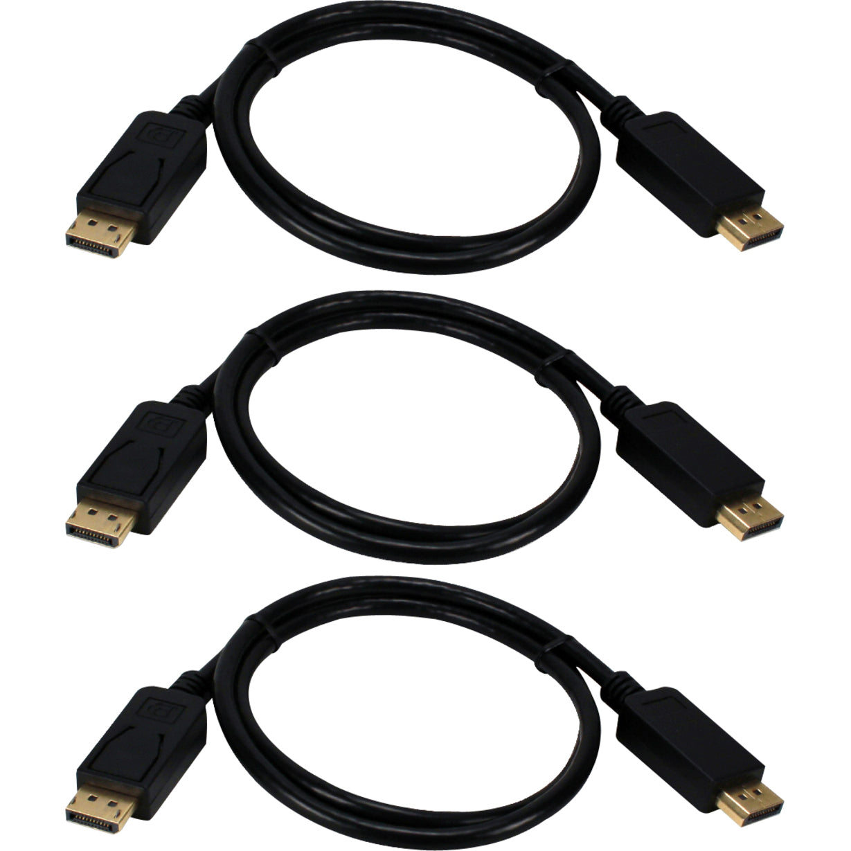 QVS DP-10-3PK 3-Pack 10ft DisplayPort Cable, UltraHD 4K, Black, Latches