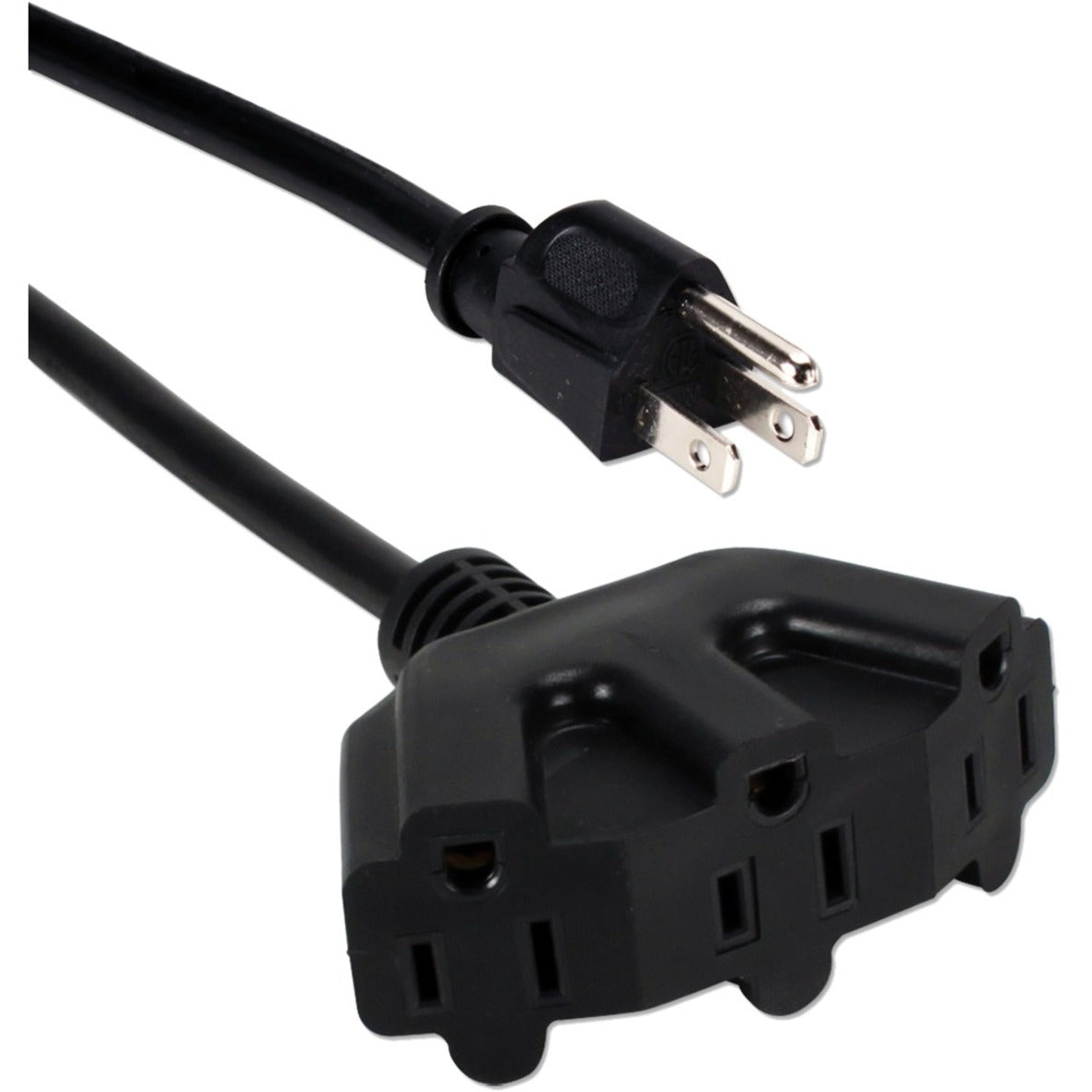 QVS PP-ADPT3-15 15ft Three Angle Outlet 3-Prong Power Extension Cord, 1625W, 120V AC, 13A
