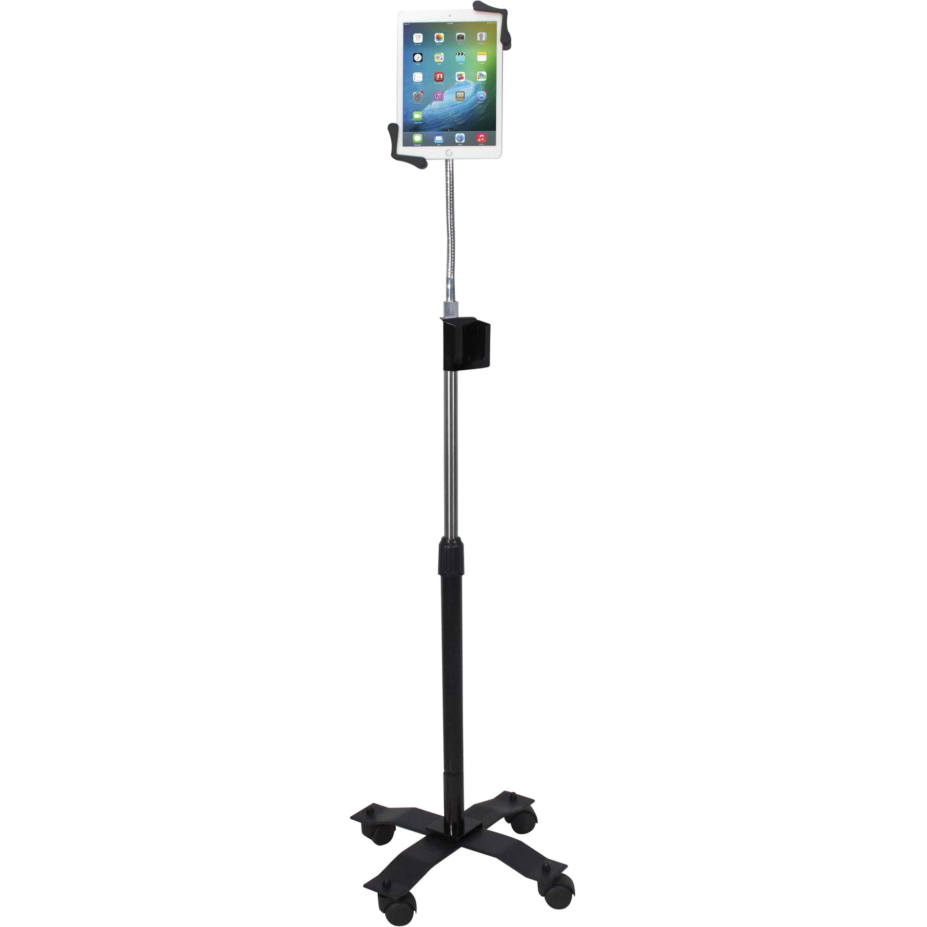 CTA Digital PAD-CGS Compact Floor Stand w/ Gooseneck for 7-13" Tablets, Flexible, 360° Rotation, Tilt, Durable, Sturdy, Tablet Holder, Swivel Casters, Mobility