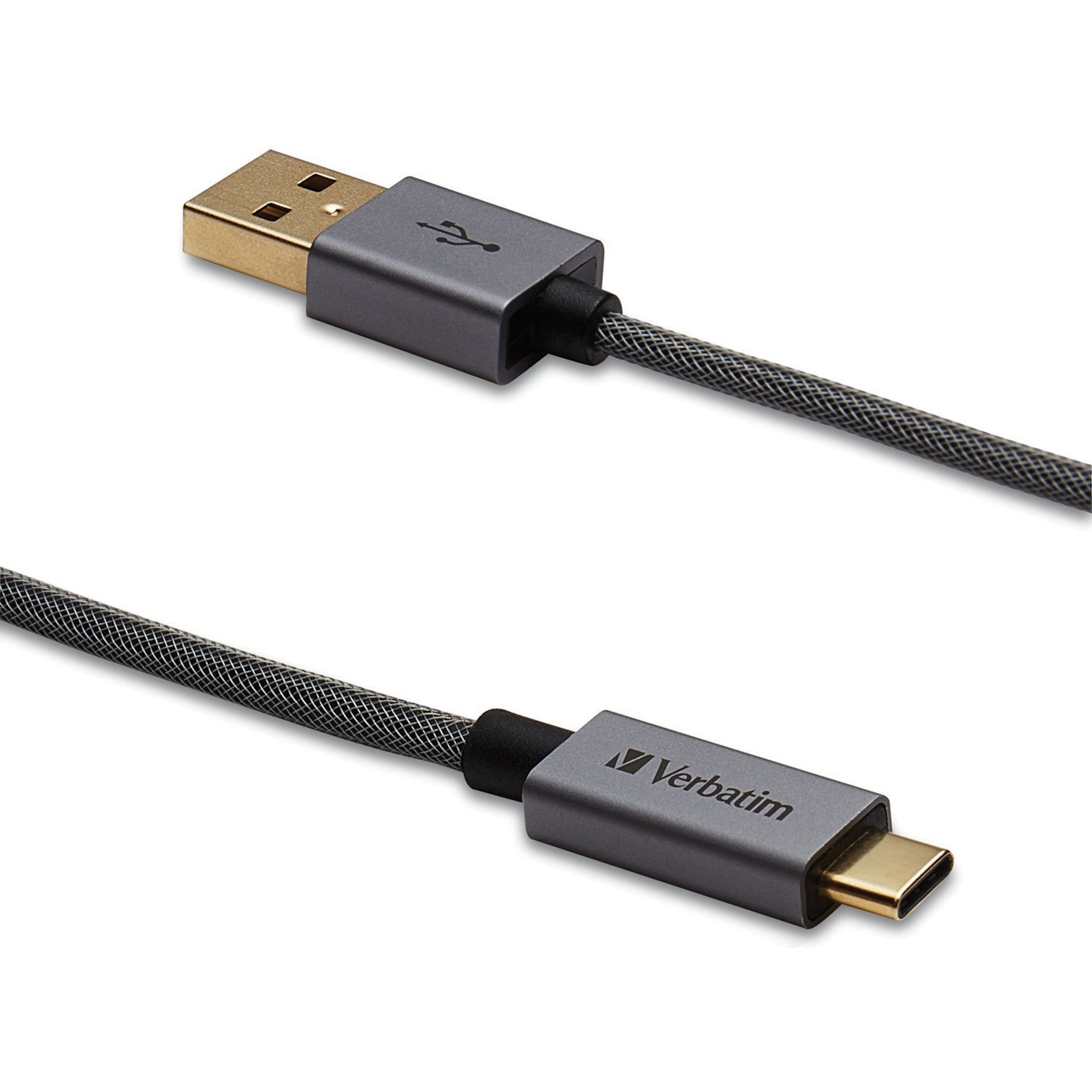 Verbatim 99675 USB-C to USB-A Cable - 47 in. Braided Black, Tangle-free Data Transfer Cable