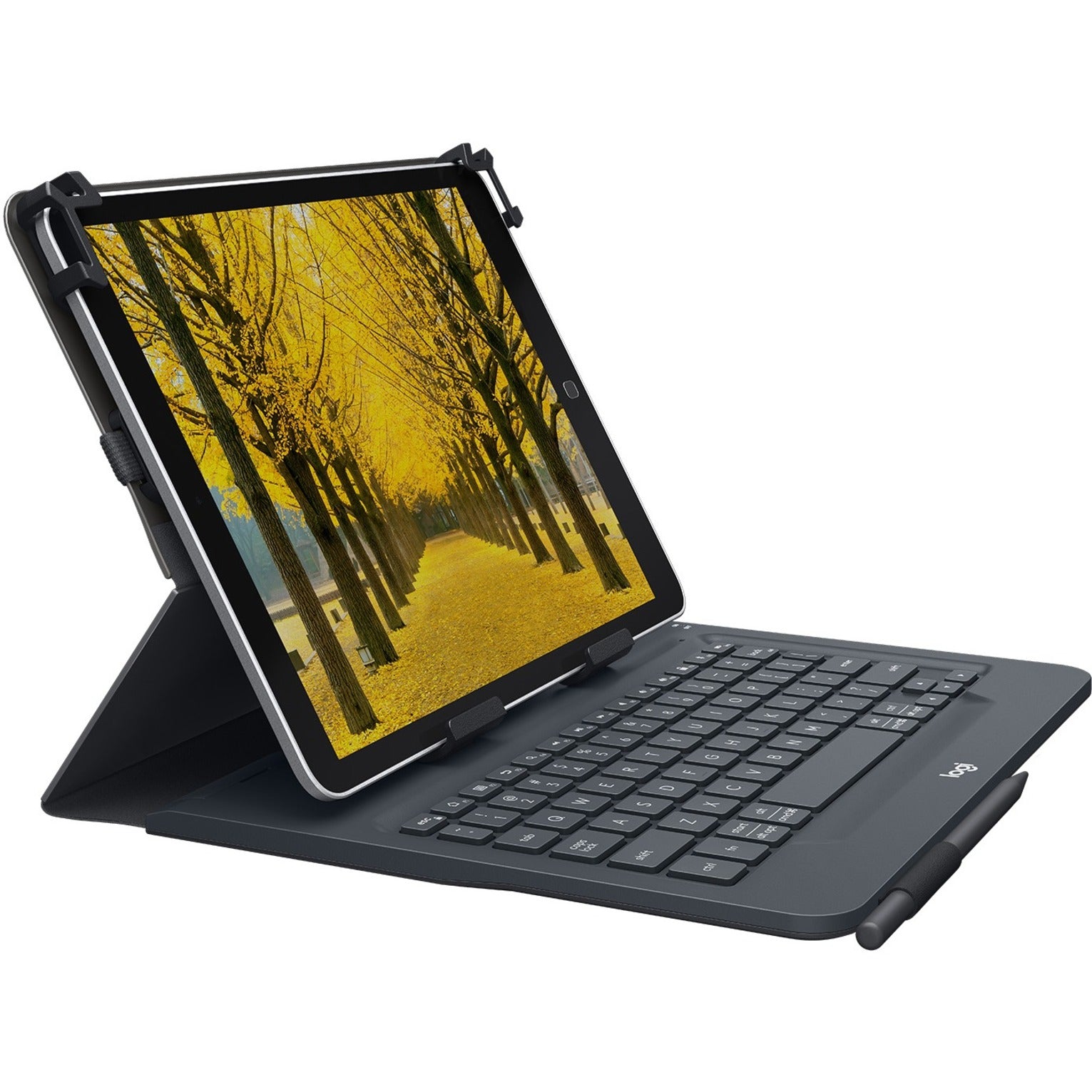 Logitech 920-008334 Universal Folio with Integrated Keyboard for 9-10 Tablets, Spill Resistant, Water Resistant, Black