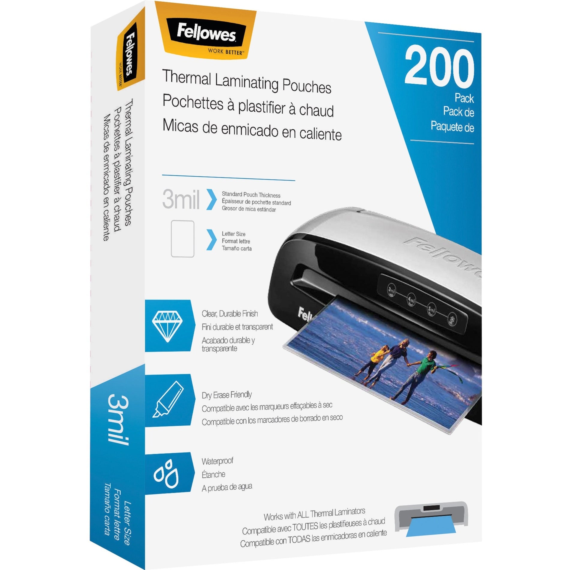 Fellowes 5743401 Letter-Size Thermal Laminating Pouches, 3mil, 200/PK, Durable, Clear