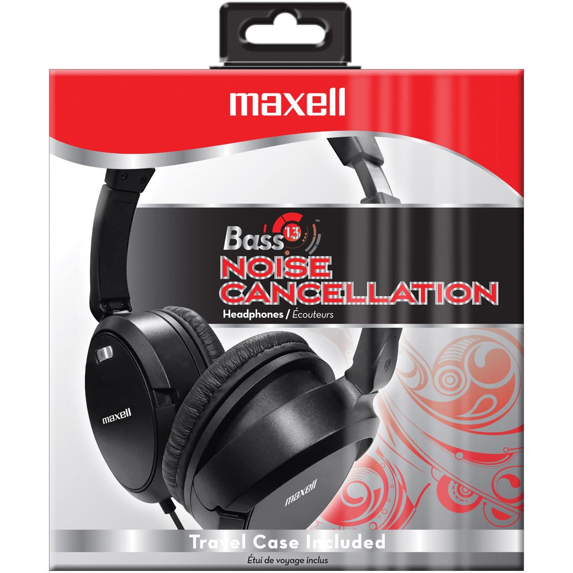 Maxell 190400 Noise Cancellation Headphones, Travel Pouch, Black/Gray