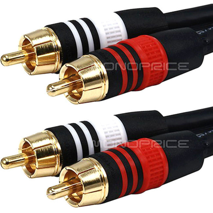 Monoprice 5350 100ft Premium 2 RCA Plug/2 RCA Plug M/M 22AWG Cable - Black, Corrosion Resistant, Gold Plated