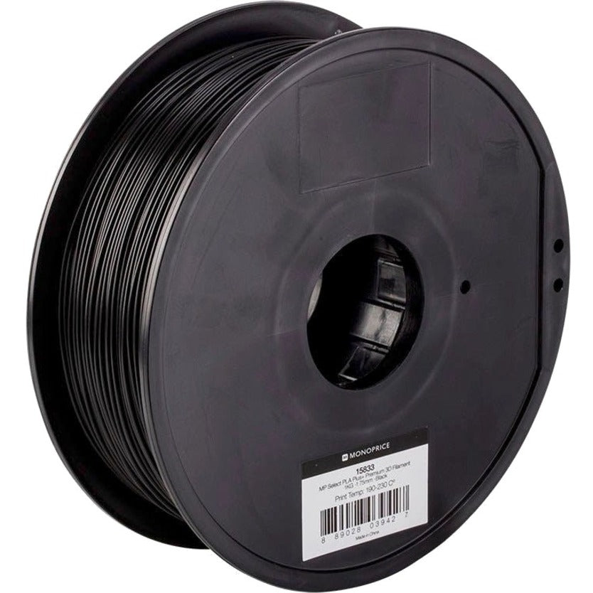 Monoprice 15833 MP Select PLA Plus+ Premium 3D Filament 1.75mm 1kg/Spool, Black