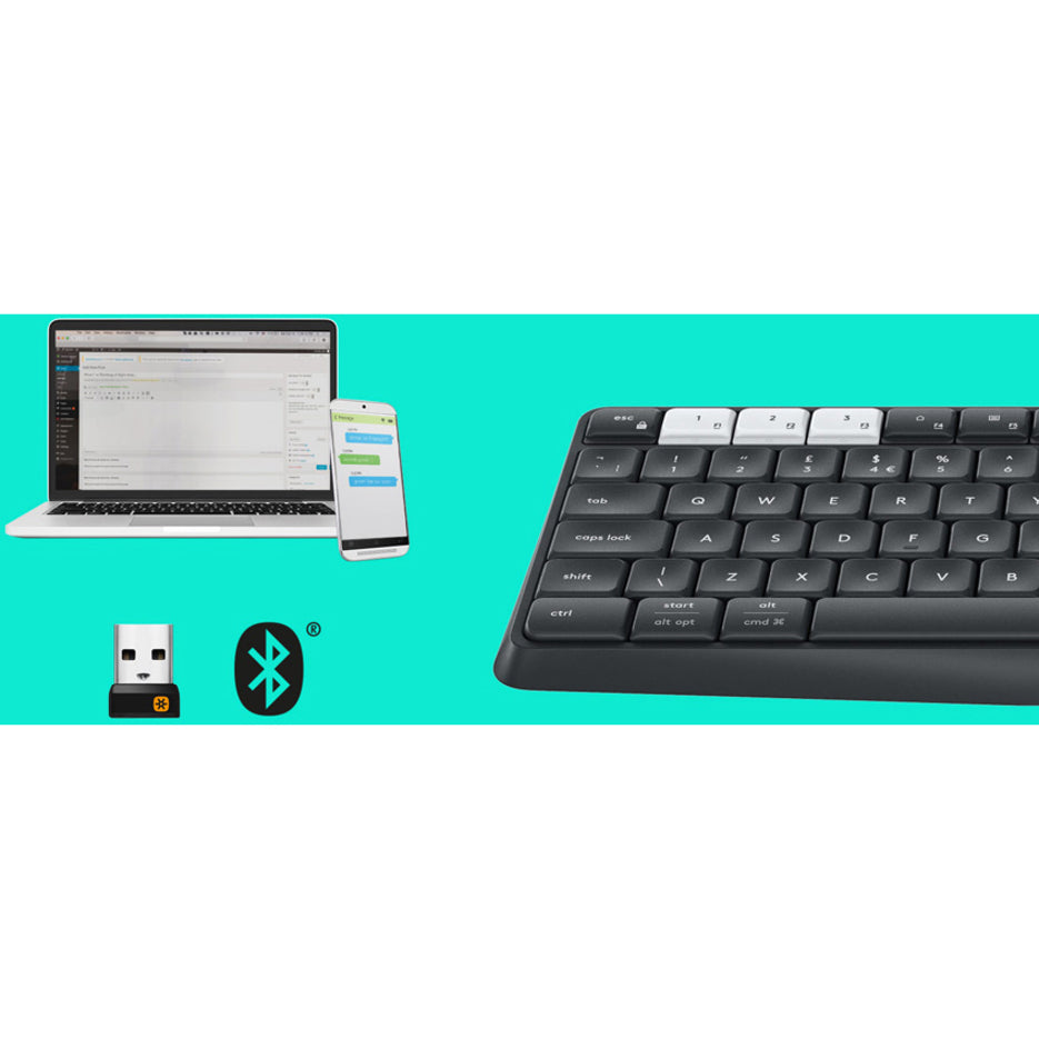 Logitech 920-008165 K375s Multi-Device Wireless Keyboard and Stand Combo, Bluetooth/RF, USB, Off White/Graphite